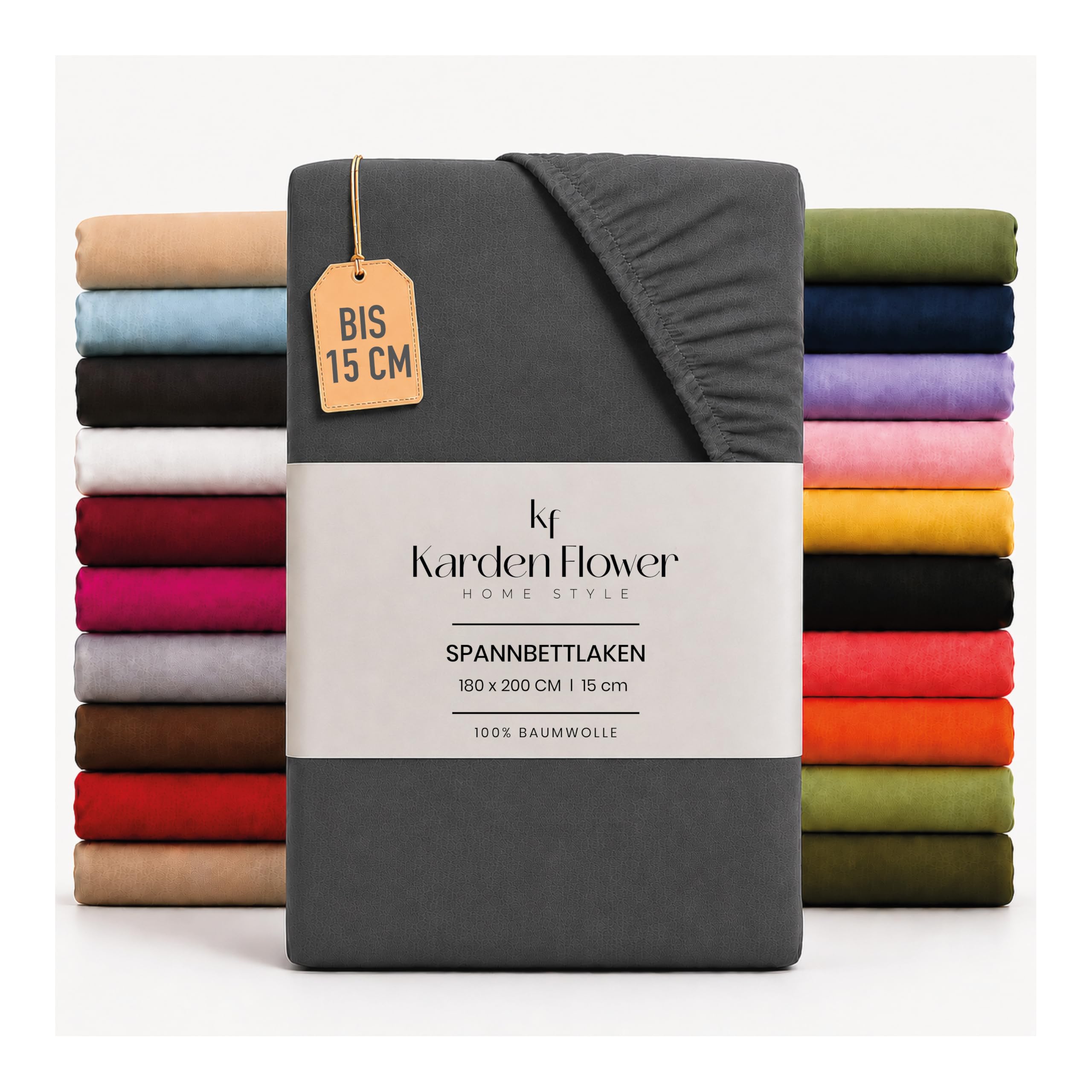 Karden Flower Jersey Topper Fitted Sheet Topper 120 x 200 cm Anthracite - Fitted Sheet 100% Cotton, Bed Sheet Topper 120 x 200 cm up to 15 cm Mattress Height Anthracite