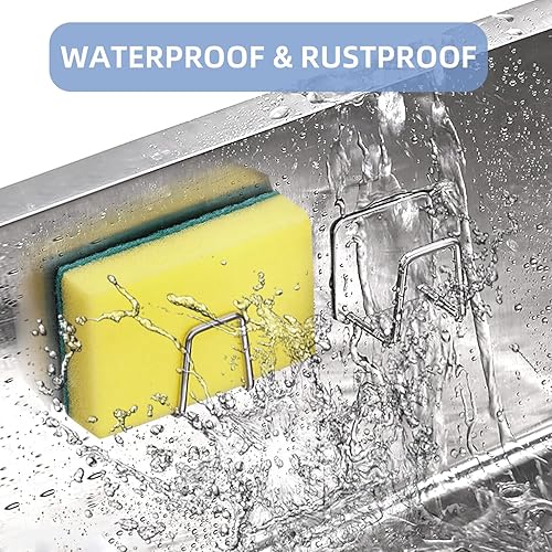 Miniatura 3 de Soporte de esponja para fregadero de cocina, organizador de fregadero de cocina con adhesivo fuerte, acero inoxidable SUS304, impermeable y de