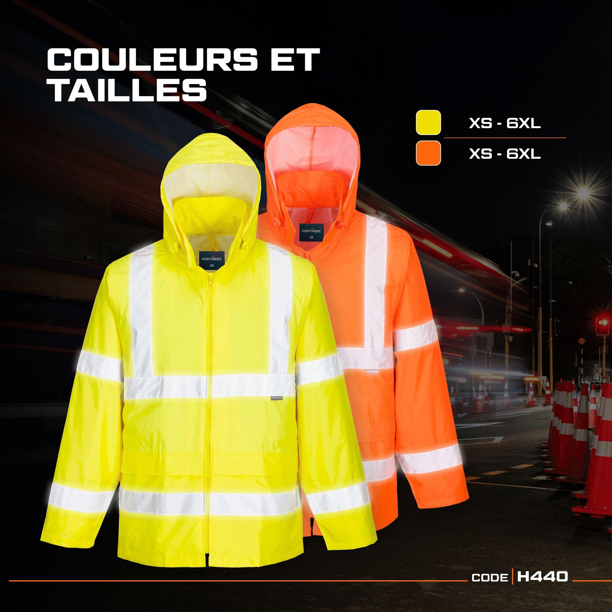 Portwest H440 Veste De Pluie Hi-Vis Imperméable Légère Pour Hommes