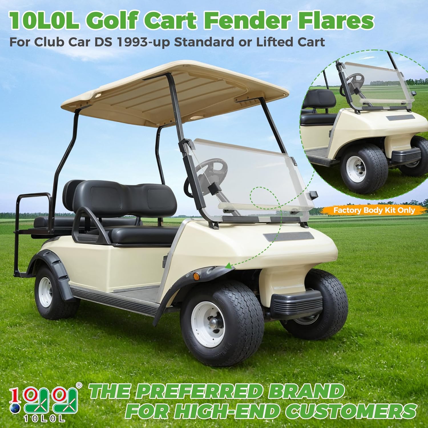 10L0L Golf Cart Front Rear Fender Flares for Club Car DS 1993-up with Factory Body Kit (Not Fit Modified Body), 4 PCS High Impact Golf Cart Wheel Flares