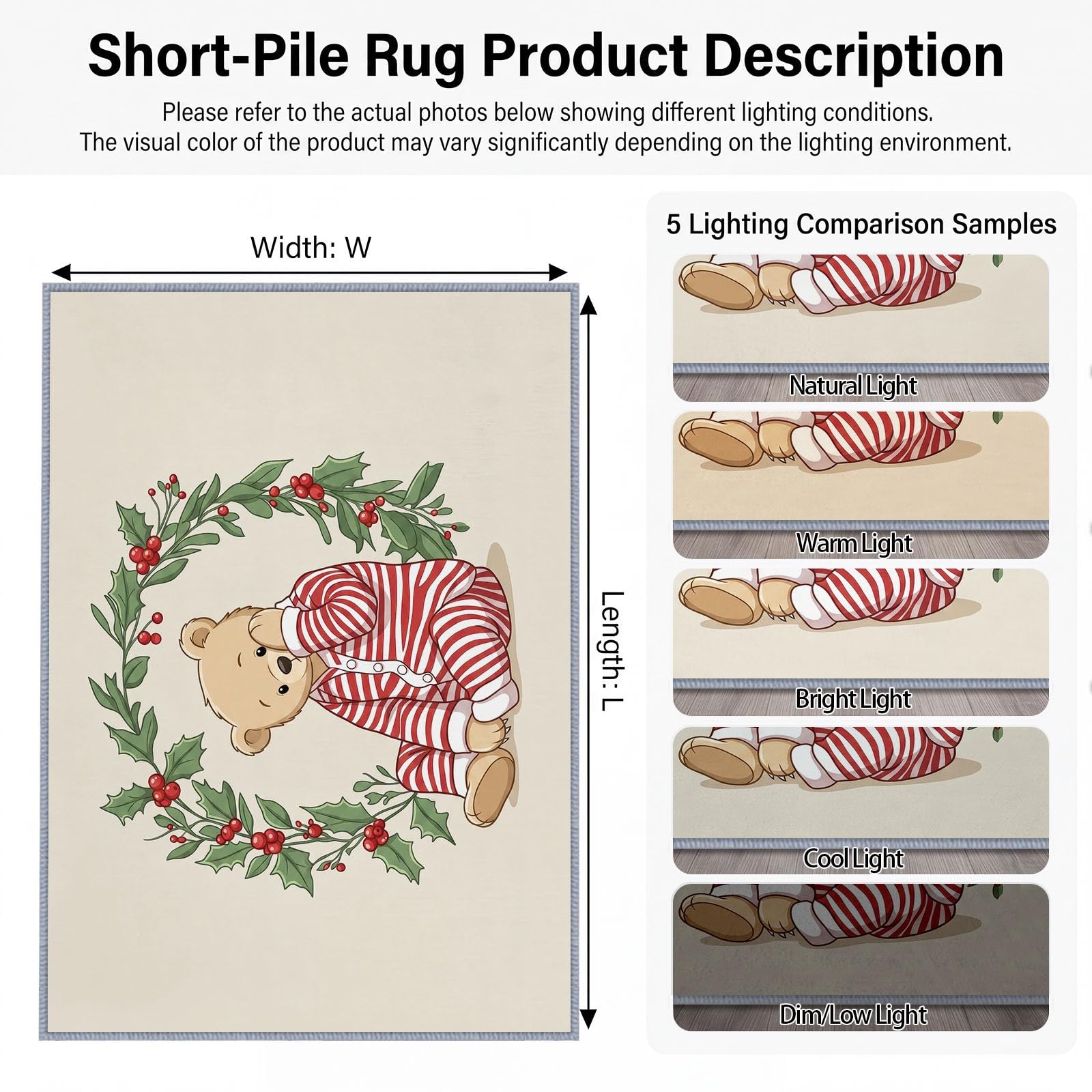 Cartoon Waschbarer Teppich 80 x 150 cm, Wohnzimmer Weihnachten Tier Teddybär rutschfest Weich Teppich für Schlafzimmer, Esszimmer, Büro