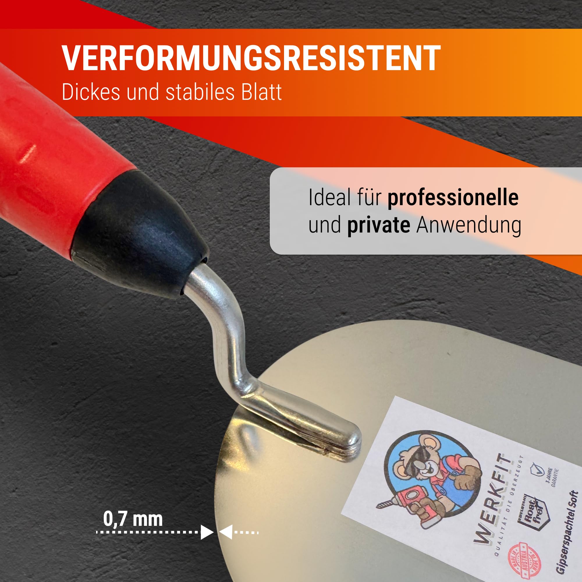 WERKFIT Juego de celdas de yeso profesional - Gipserspachel inoxidable - Albañil con mango suave - Stucwerkerskelle Producido en Austria (60+80+100)