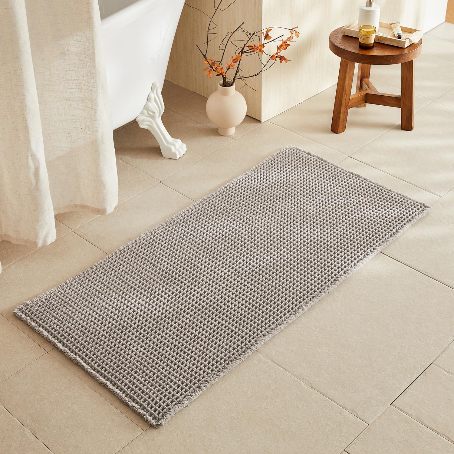 Photo 1 of TYUU Waffle Bath Mat, Boho Bathroom Rugs Non Slip Washable Super Absorbent Quick Dry Bath Mat Farmhouse Bathroom Decor, 48"x24" Light Grey