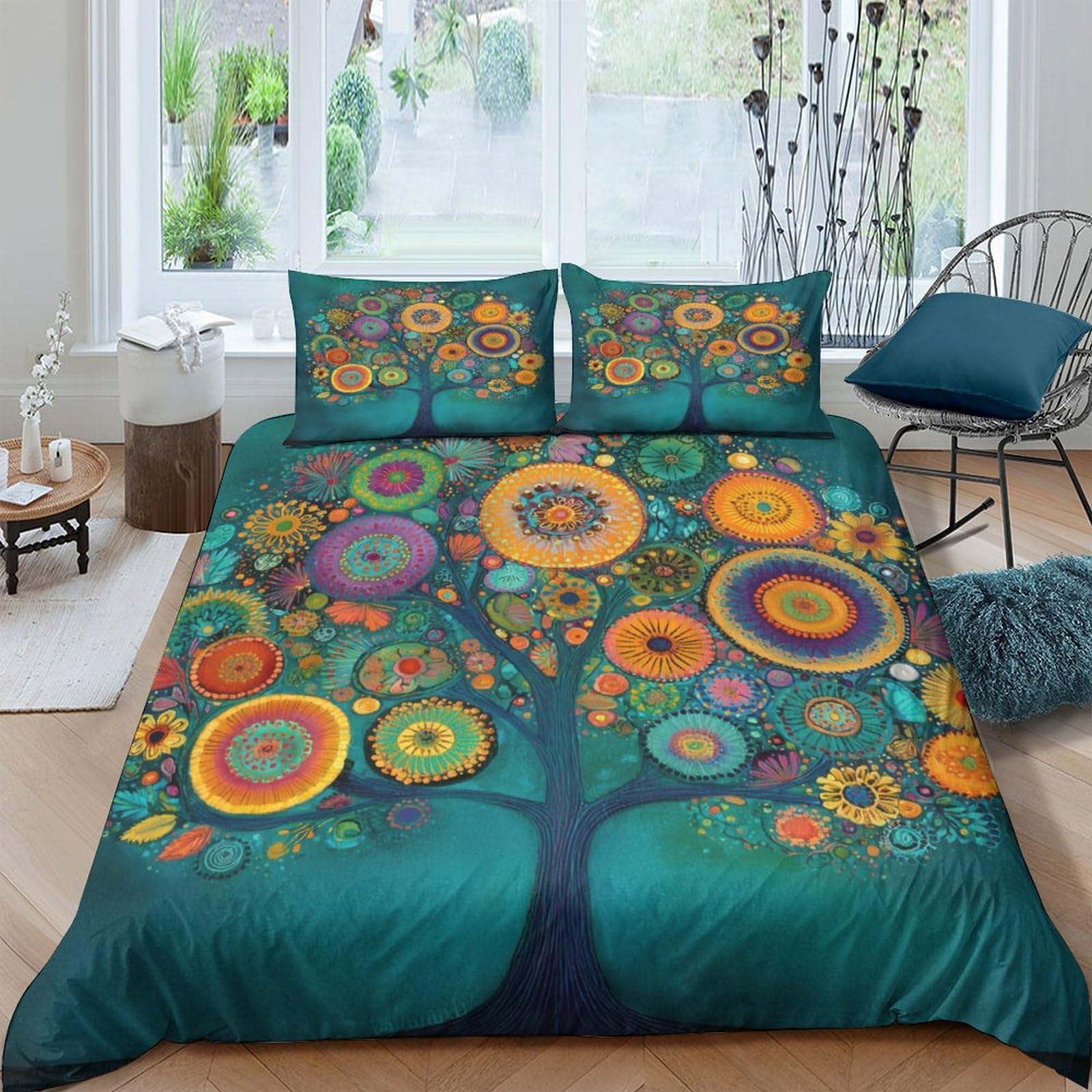Ctjqhvkz Style-6 3D Printed Colorful Tree Fitted Sheet Microfiber Soft Abstract Circle Bed Cover For Bedroom Guest Room Easy Care Single（135X200cm）