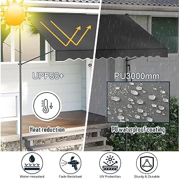 Patio Awning, Manual Retractable Awning, Pergola Shade Cover with Hand Crank, Non-Screw Outdoor Sun Shade, UV & Water Resistant, Height Adjustable, Ideal for Any Window or Door ( Color : Green , Size