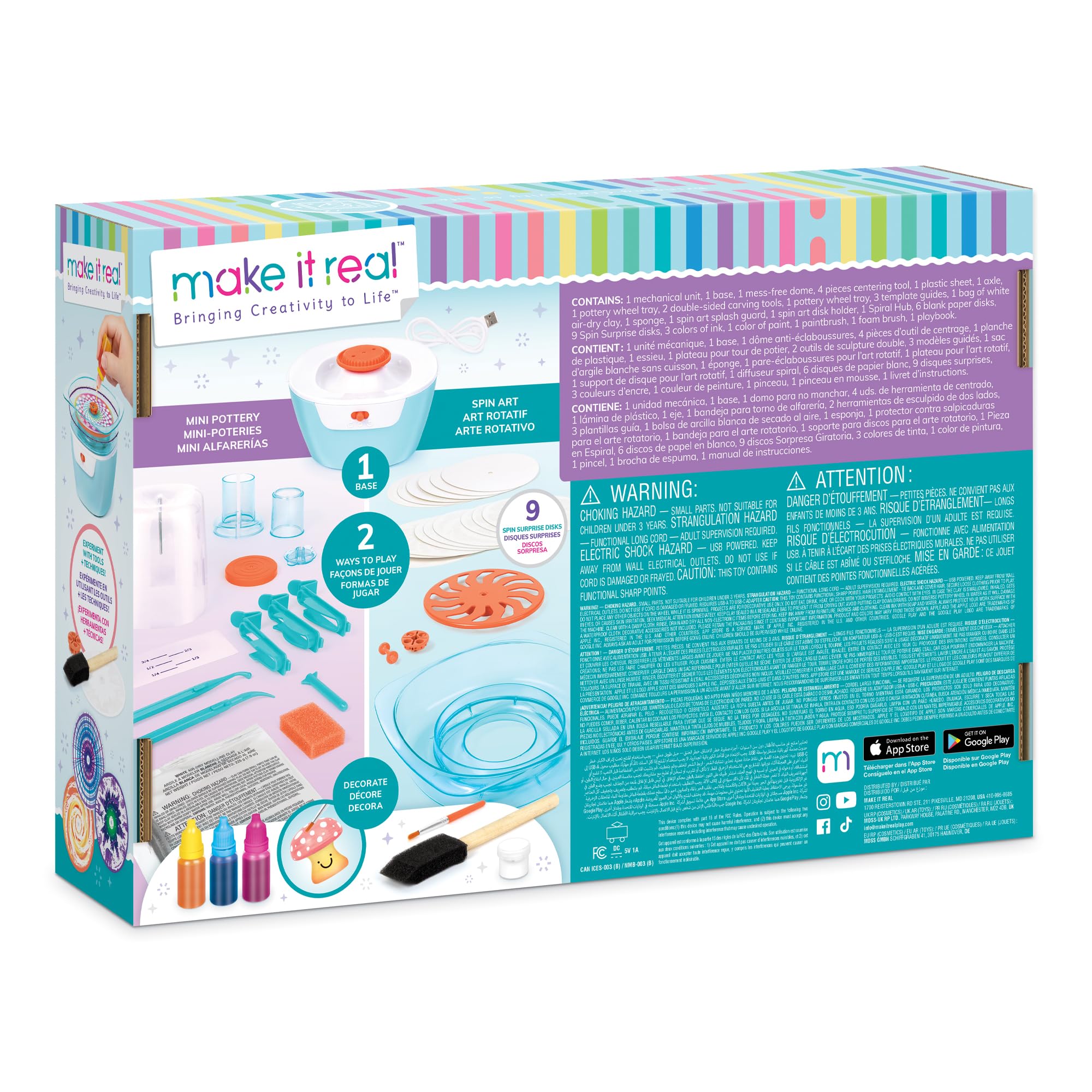 Make It Real Kit Cerámica 2 en 1, Torno y Spin Art para Niños