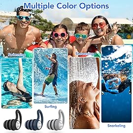 Swimming Ear Plugs Waterproof Earplugs - 3 Pairs Silicone Swim Ear Plugs for Adult Kids, Water Sports Earplugs for Showering, Bathing, Surfing - Keep Ear Water Out (Naxy Blue,Grey,Black, One Size)