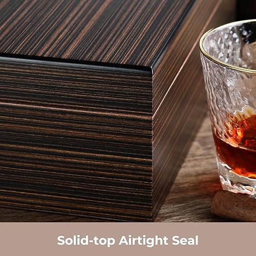 Miniatura 9 de Woodronic Caja de humidor de puros con accesorios de puros para 35-50 puros, kit de inicio de cigarros con medidor de higrómetro y humidificador,