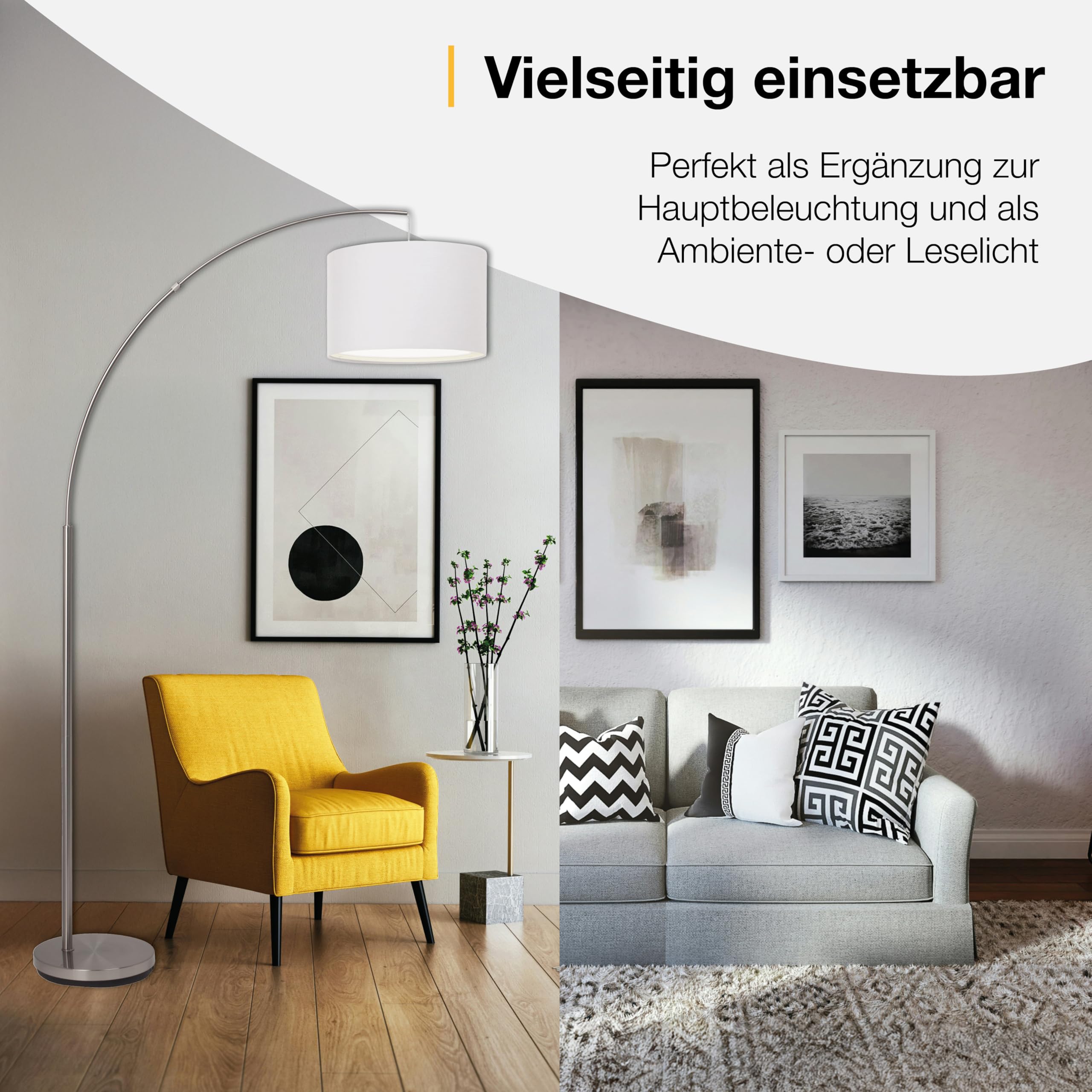 Brilliant Lampe Clarie Bogenstandleuchte 1, 8m eisen/weiß | 1x A60, E27, geeignet für Normallampen (nicht enthalten) | Mit Fußschalter