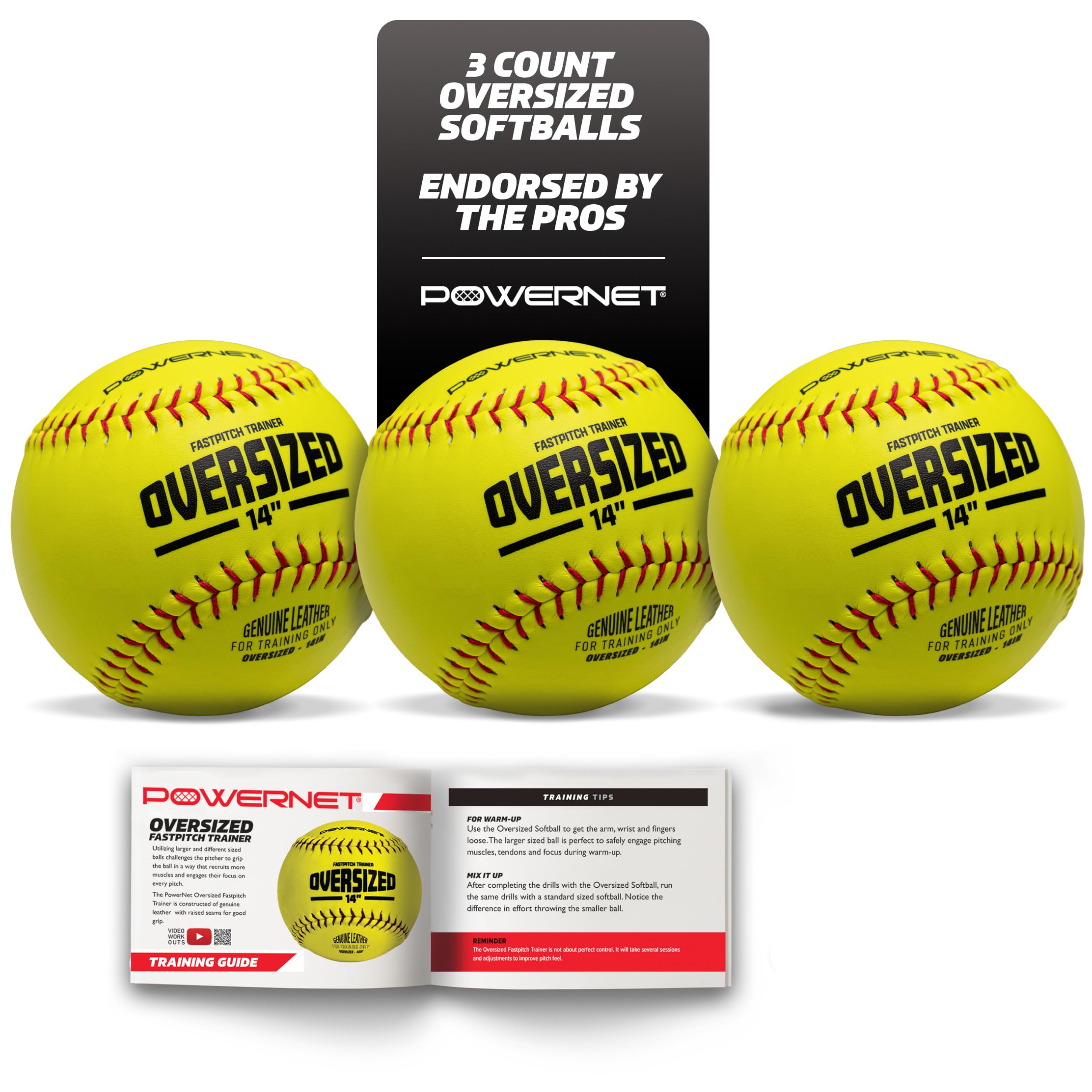 PowerNet Oversized Softballs, 3 Pack of 14-Inch Balls, Training Equipment for Pitchers, Oversized Balls for Softball Pitching Mechanics