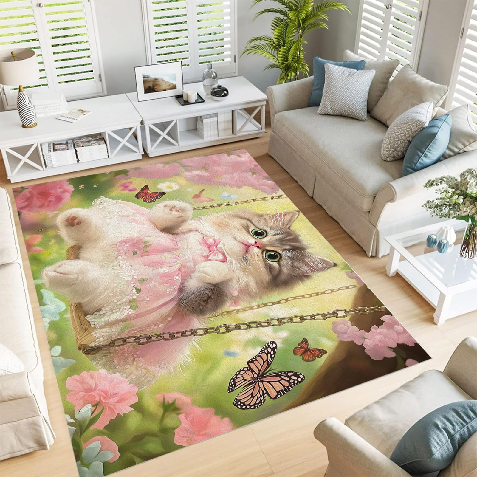 Alfombra con estampado de columpio de jardín 3D para zona de juegos infantil