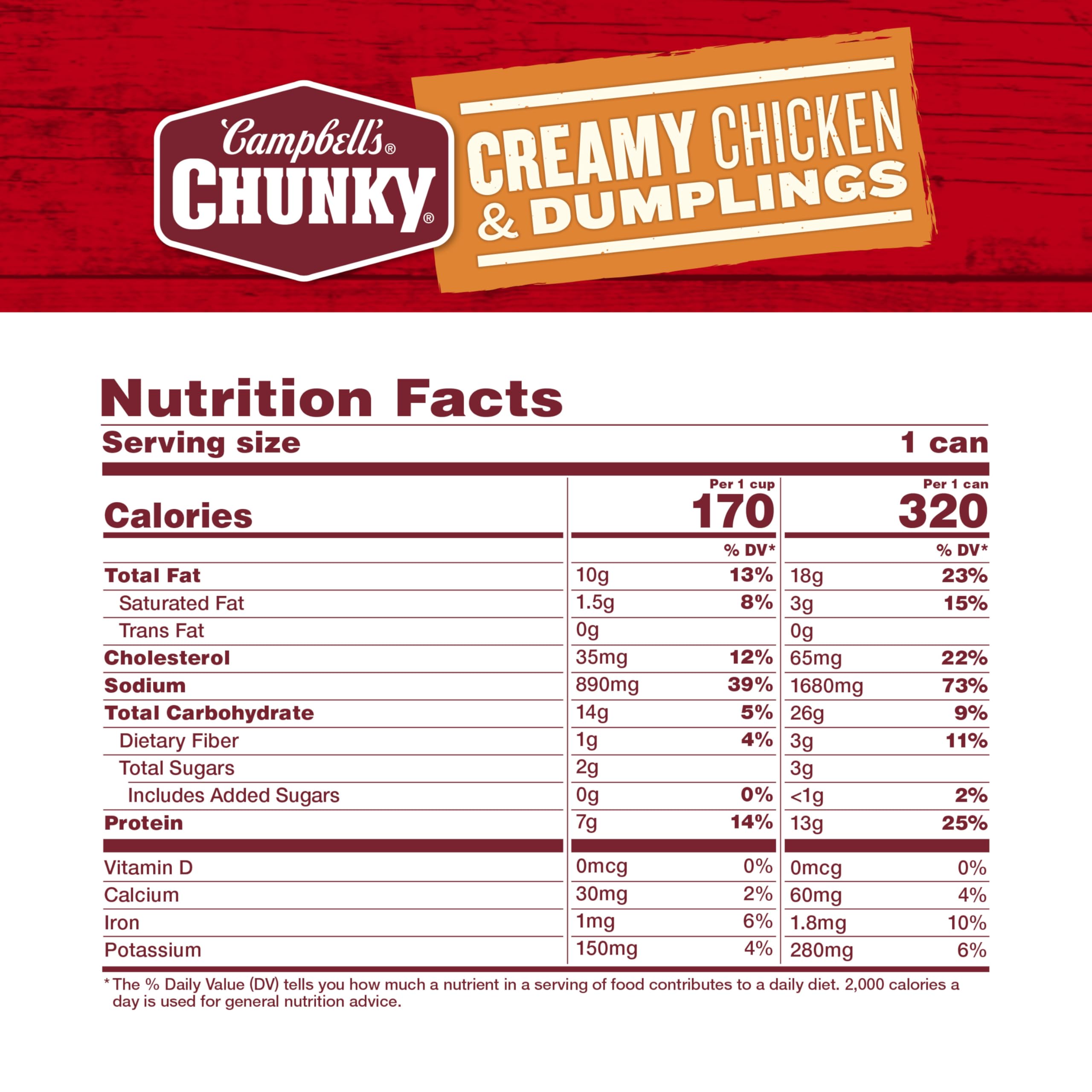Campbell’s Chunky Soup, Creamy Chicken and Dumplings Soup, 16.3 Oz Can