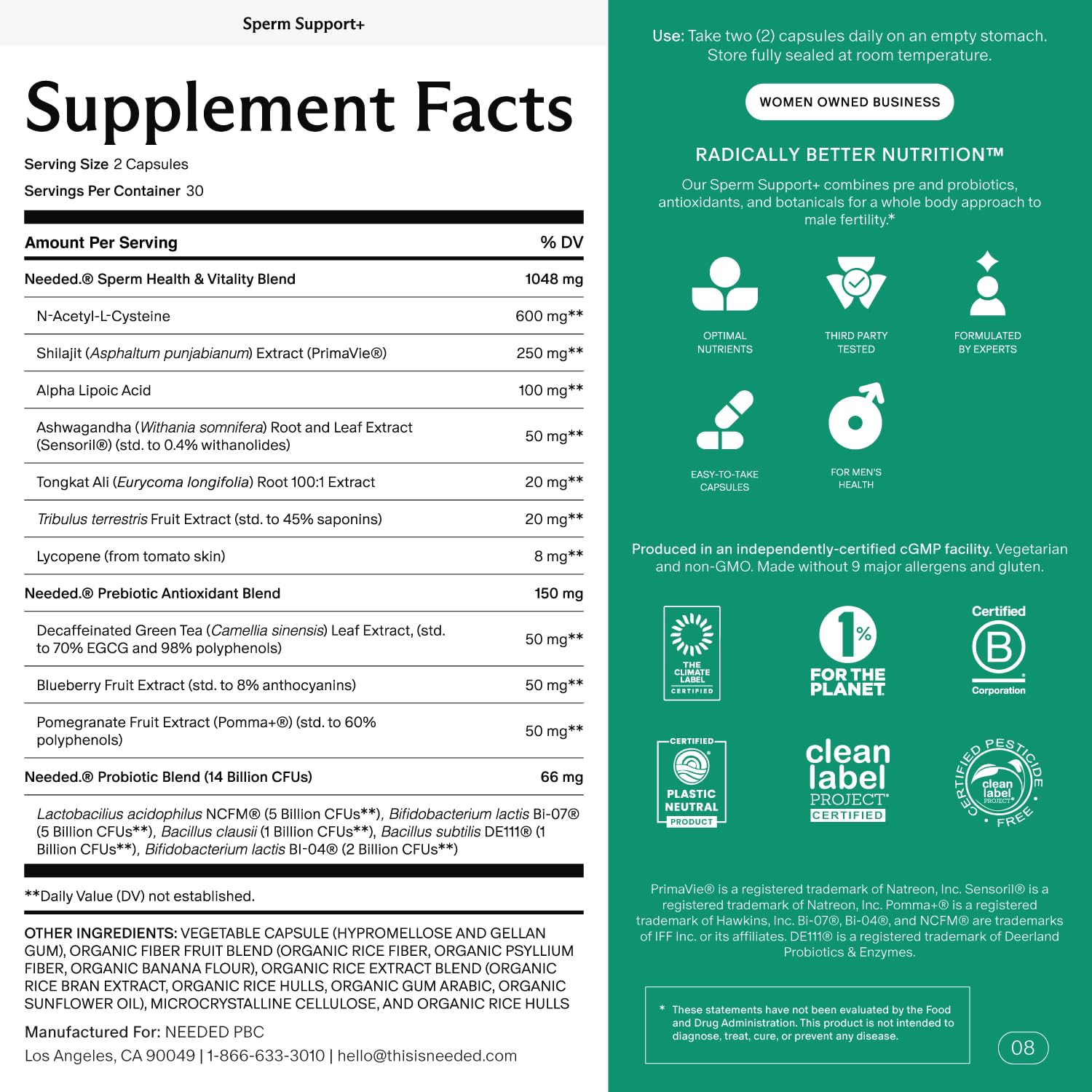 Needed. Sperm Support, 60 Capsules, 30 Day Supply — Amazon image 2