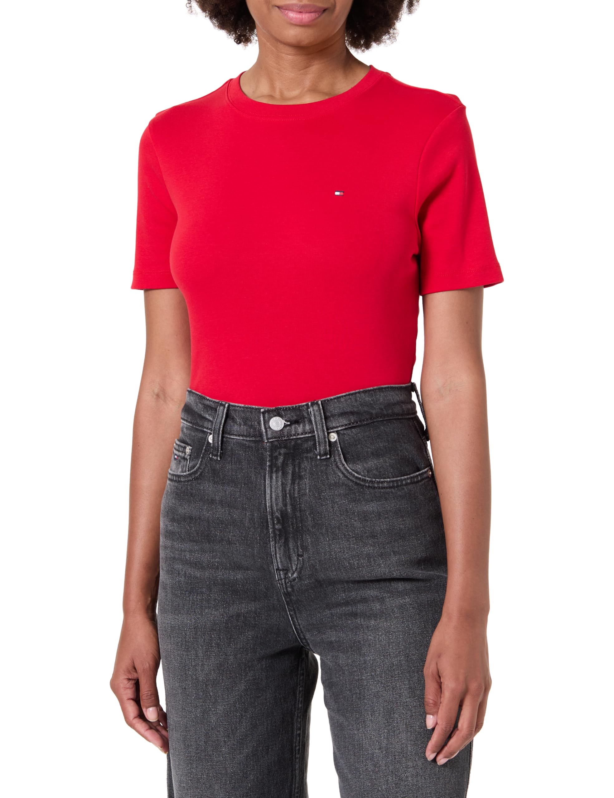 Tommy Hilfiger Damen T-Shirt Kurzarm Slim Cody Rundhalsausschnitt, Rot (Primary Red), XXL