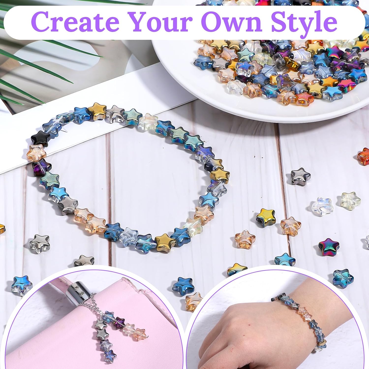 200PCS Glass Star Beads, Colorful Crystal Beads for Bracelets, Decorative Jewelry Bulk Crystal Bead for Crafting & DIY, Cute Star Charms for Earring Necklace Making - 8mm - Image 5