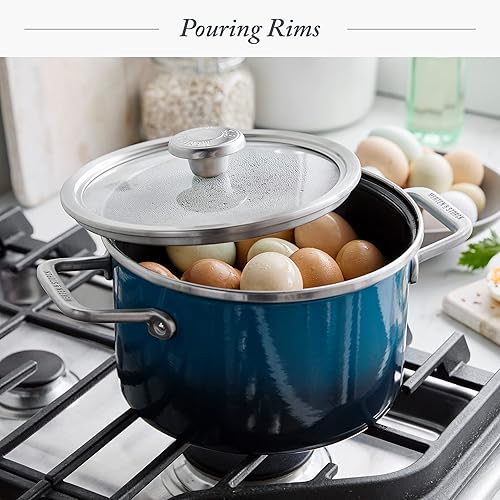 Miniatura 8 de Merten & Storck Utensilios de cocina esmaltados con núcleo de acero fabricado en Europa, olla de 6.3 cuartos con tapa, inducción, libre de PFAS y