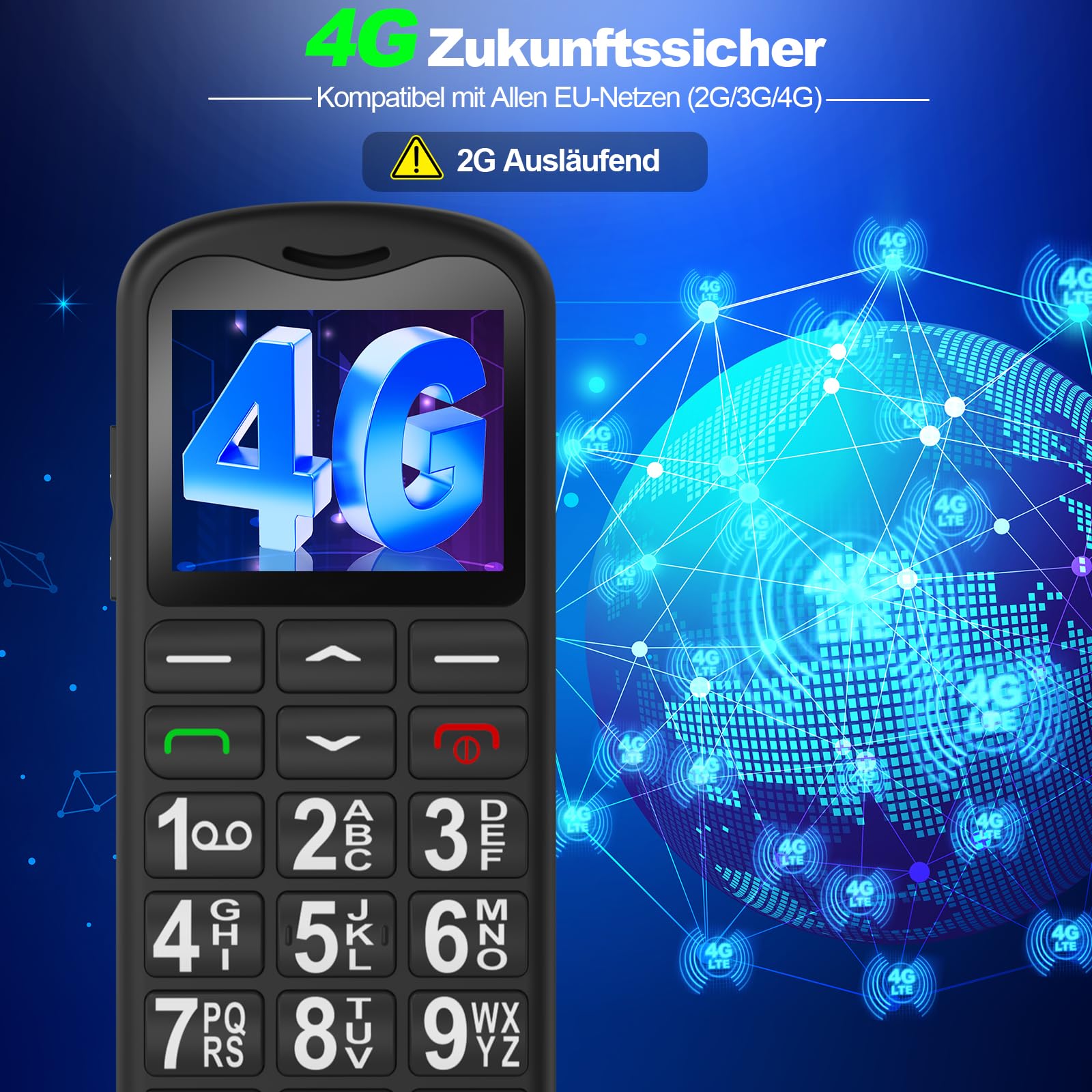 CHAKEYAKE 4G Seniorenhandy Mobiltelefon Ohne Vertrag mit Große Tasten, Senioren Handy mit USB-C, 1.7 Zoll LCD,Rentner Handy Großtastenhandy mit SOS-Funktion, Taschenlampe, Ladestation