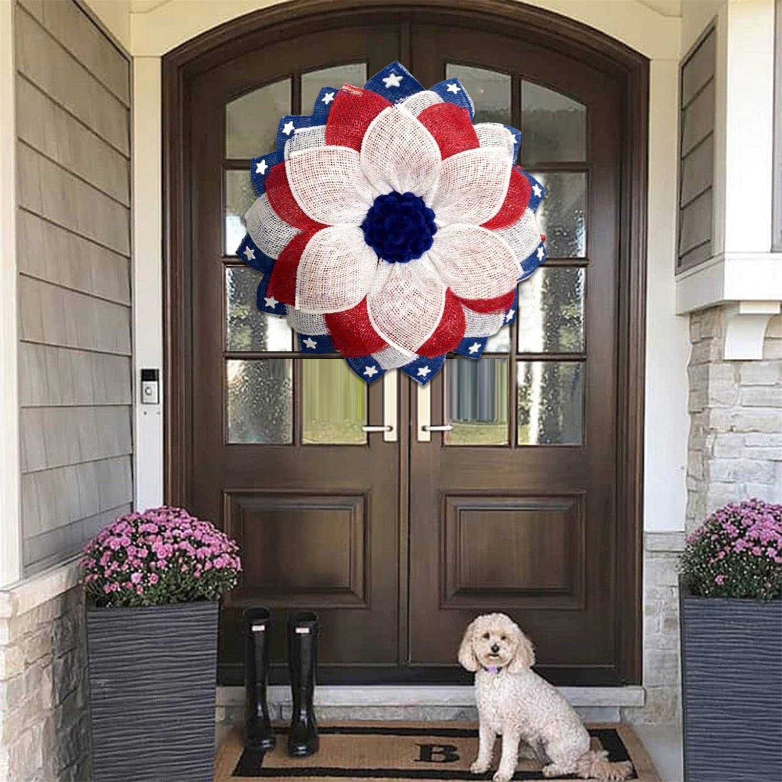 Amerikanische Gartenflagge Mit Kranz-Design | Patriotisch, Rustikal, 31,8 X 45,7 Cm, Wetterfestes Polyester