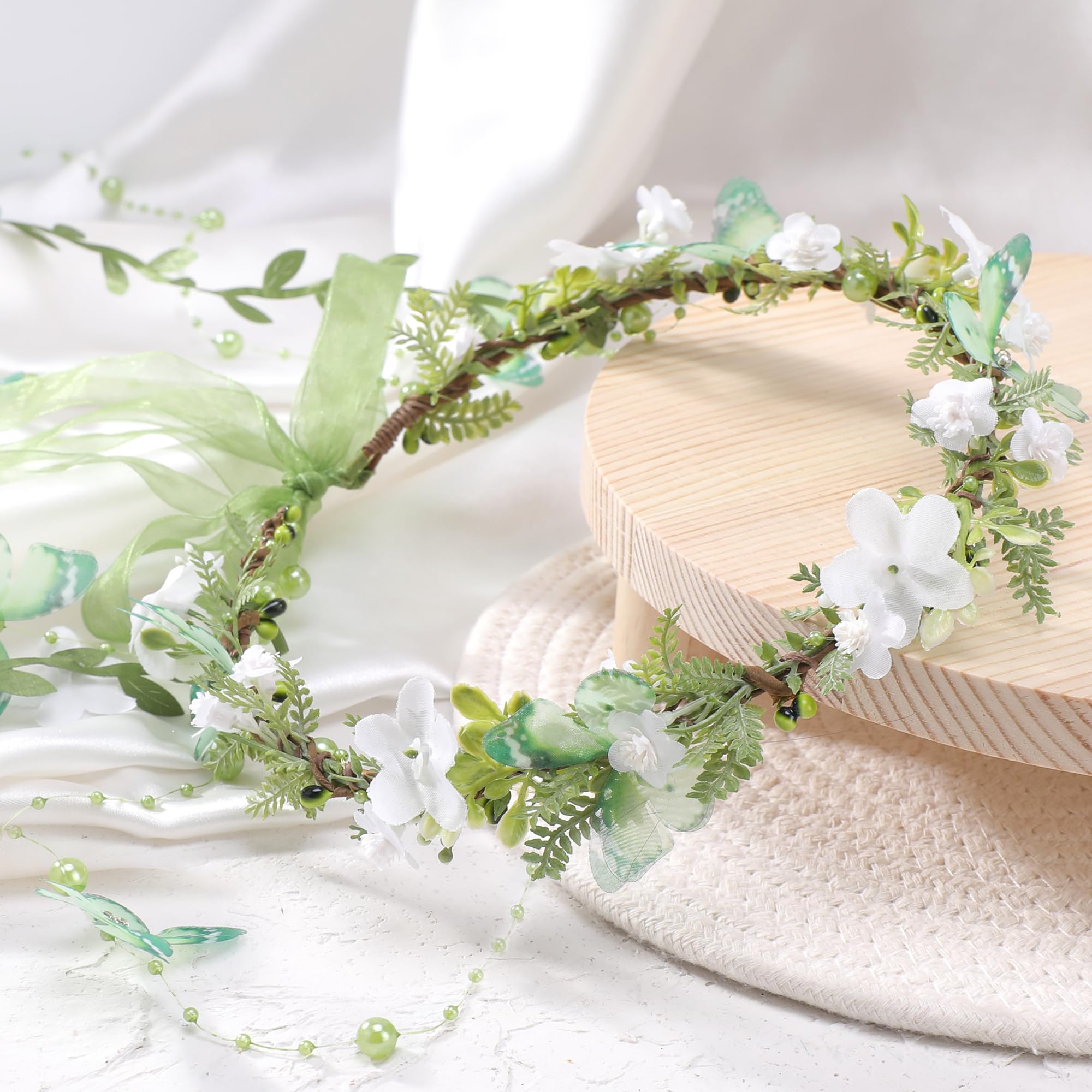 MOSTORY Elfi - Copricapo corona per fata della foresta, costume di carnevale, corona di fate, corona di fiori, con vite, farfalla, per Carnevale, donne per fotografia rinascimentale