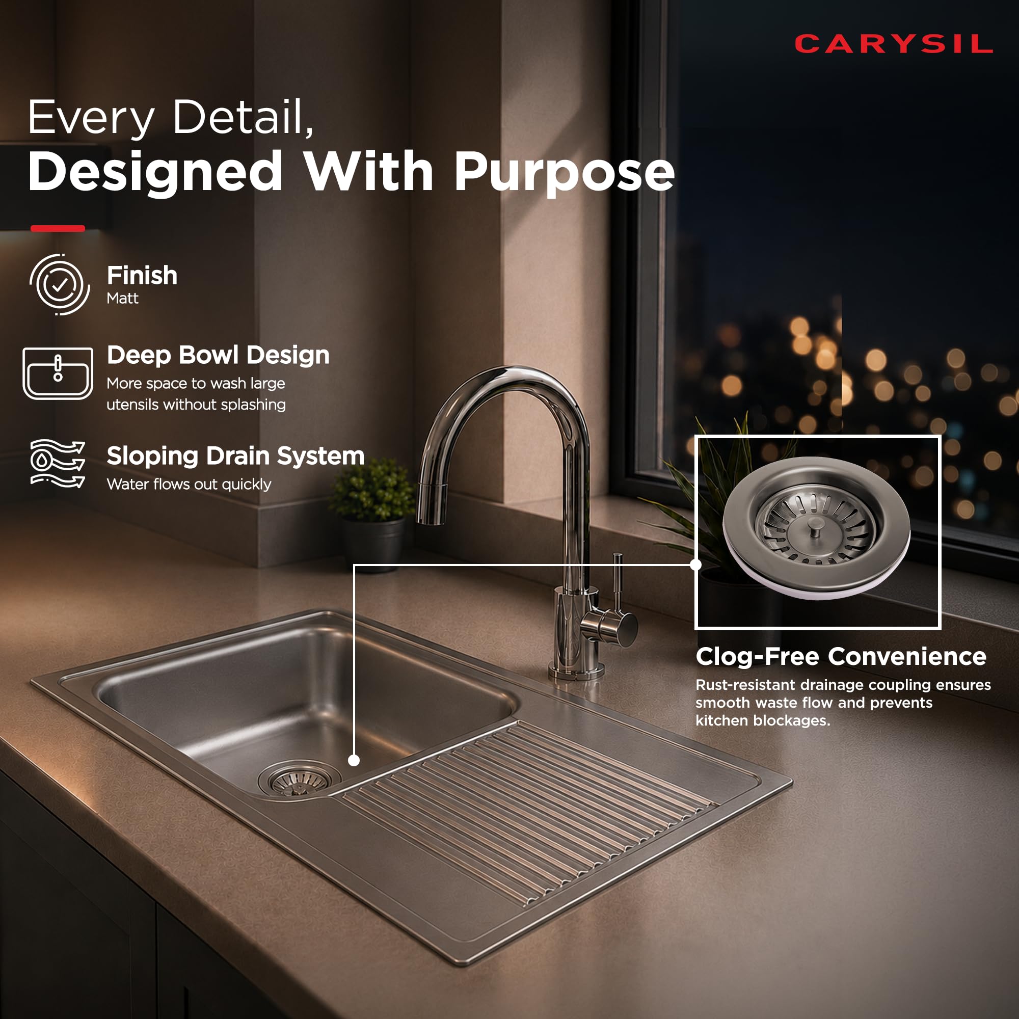 Carysil VSG Pro Stainless Steel Sink - Deep Bowl, FREE SHIPPING -3
