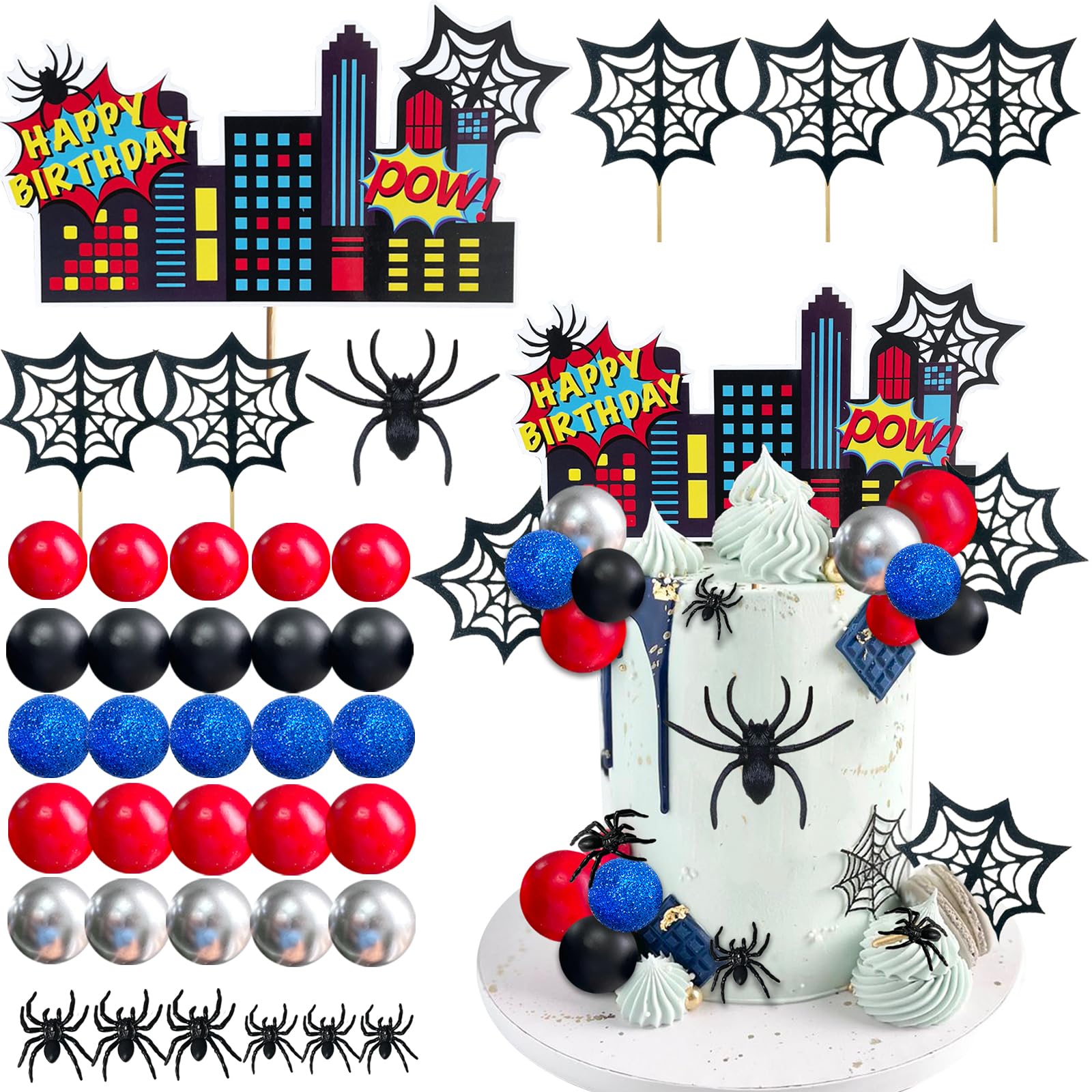 UFROMSKY 38pcs Spider Cake Topper Balls Cake Decorations - cake decorating supplies | Mubboo