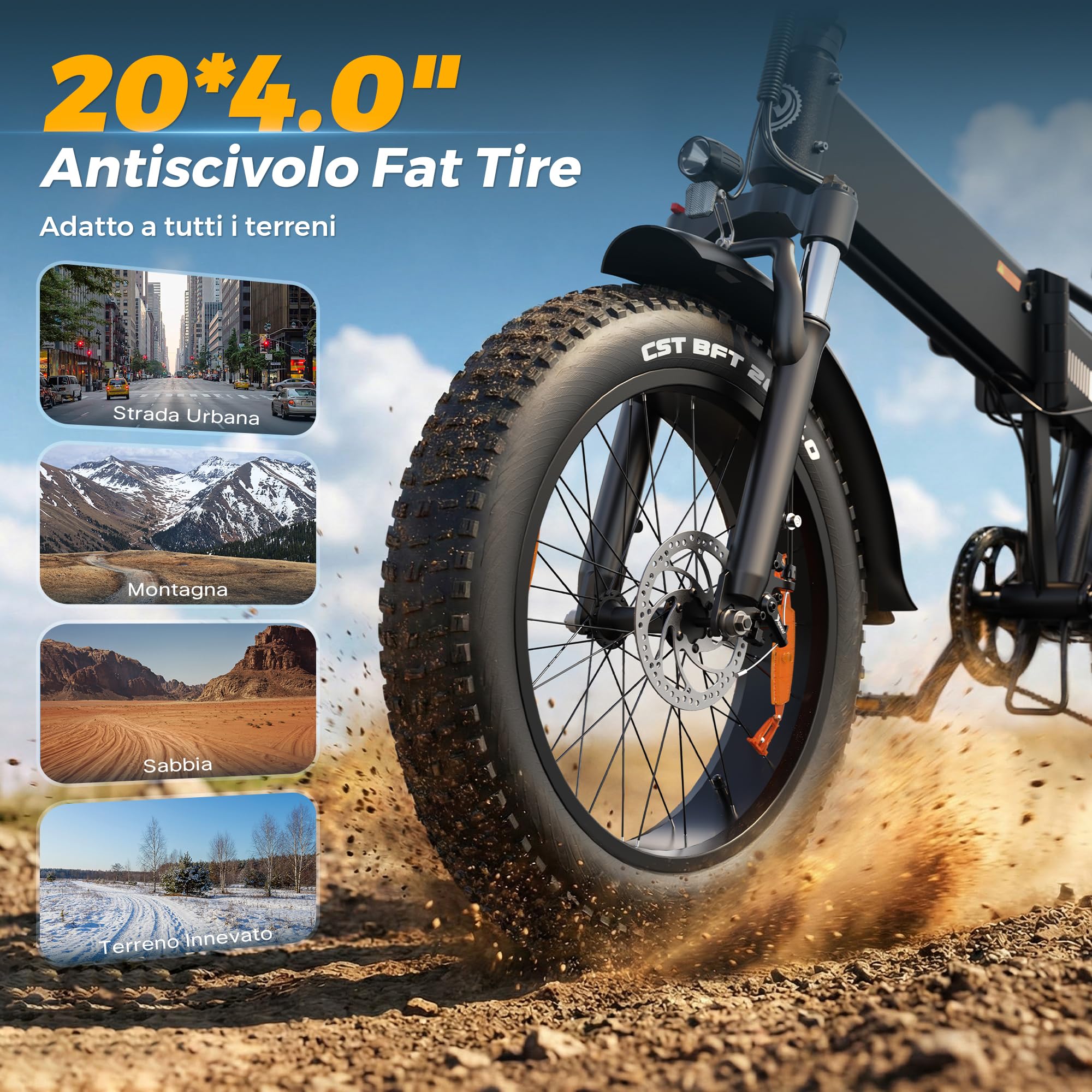 Bici Elettrica, 20" × 4.0" Fat Tire Bici Elettrica Pieghevole | 48V 624Wh Batteria Rimovibile, 250W Motore, Autonomia di 120 km, Doppia Sospensione, 7 Velocità E-Bike da per Ogni Terreno