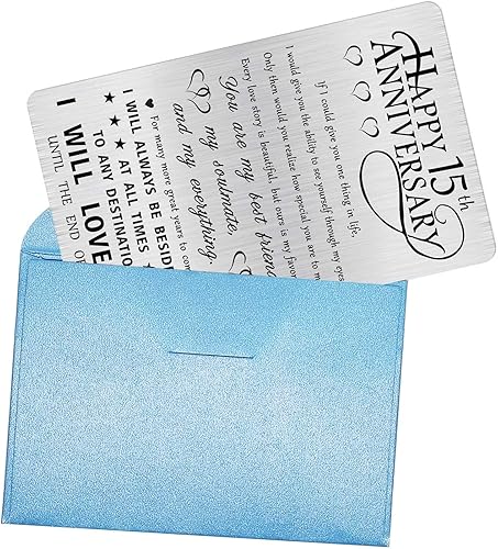 Miniatura 6 de Alotozo Tarjeta de regalo de 15 aniversario, feliz aniversario de boda de 15 años, tarjeta grabada para ella, hombres, él, esposa, esposo