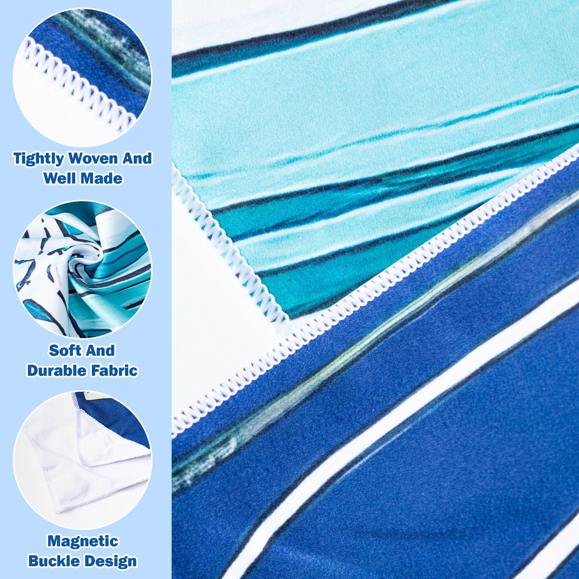 2-Pack Magnetic Beach Towels – 74.8”x30” Quick-Dry Microfiber With Built-in Magnets, Sand-Free & Lightweight (Turtle & Wave Designs)