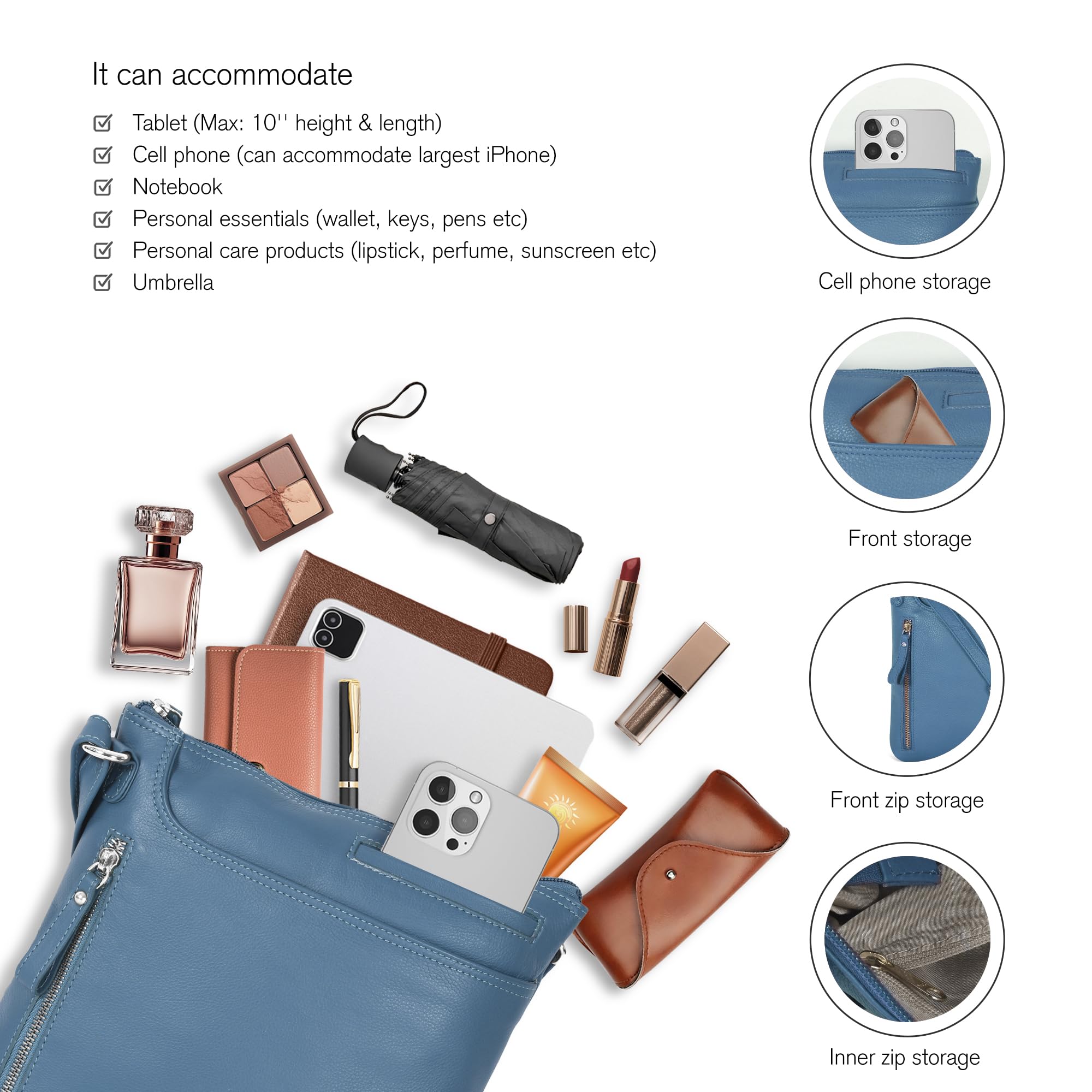 Leather Crossbody Bags for Women - Ladies Sling Handbags - Medium Cross body Purses Handbags - Purses For Women