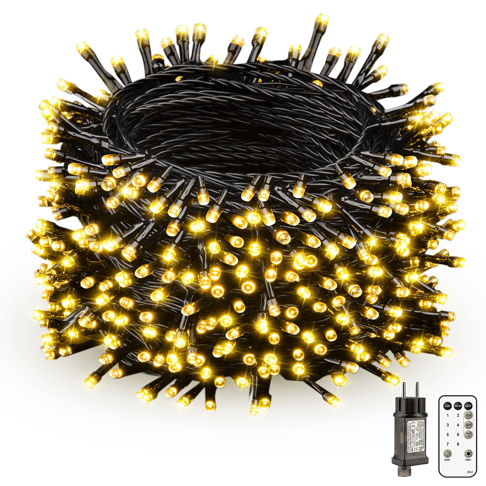 Luces Árbol Navidad Exterior e Interior - 50m 500Led Enchufe Blanco Cálido Con 8 Modelos Control Remoto Timer Impermeable Iluminado Luces de Hadas para Fiestas Boda Balcón