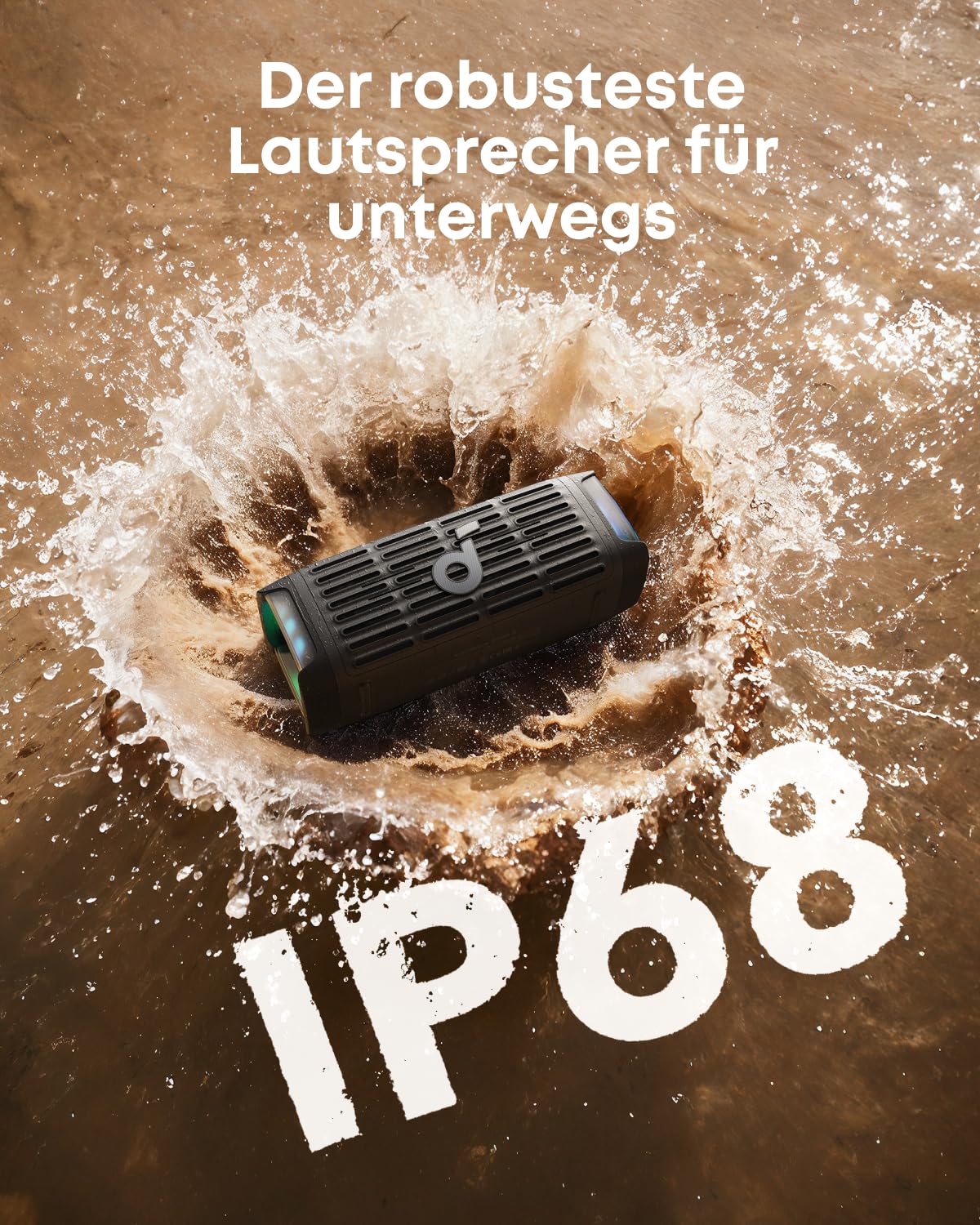 soundcore Boom 3i by Anker – Robuster Outdoor Lautsprecher, Bluetooth Lautsprecher, wasserdicht IP68, 50W BassUp™ 2.0 Sound, Bluetooth 5.3, 16h Spielzeit, Lichtshow + TWS-Stereo, Kayak, Angeln, Campen
