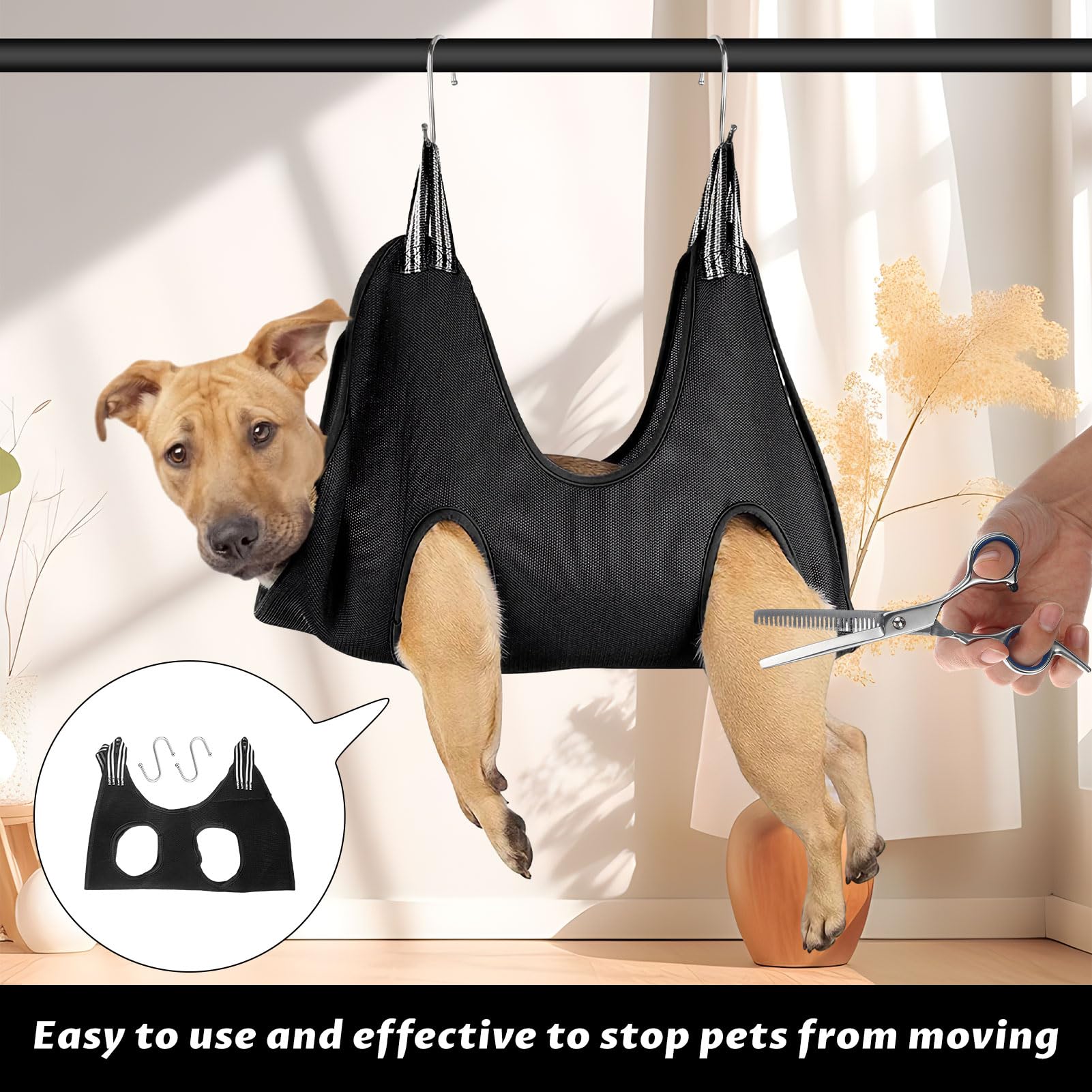 Dog Grooming Hammock, Dog Cat Grooming Harness Sling for Small Pet Nail Cutting Bathing, Claw Care, Ears Care Washing (Black) - Image 4