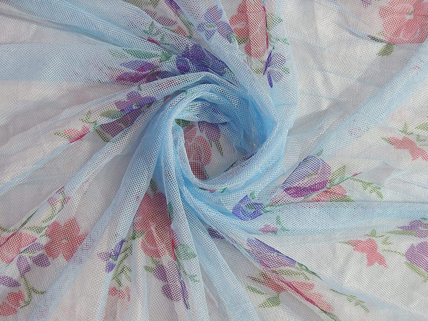 Sri Sri Printed Polycotton Mosquito Net for King and Queen Size Bed/Double Bed - Machardani Protection for Bed, Room, Adults, Family (5 Feet X 7 Feet, Blue)