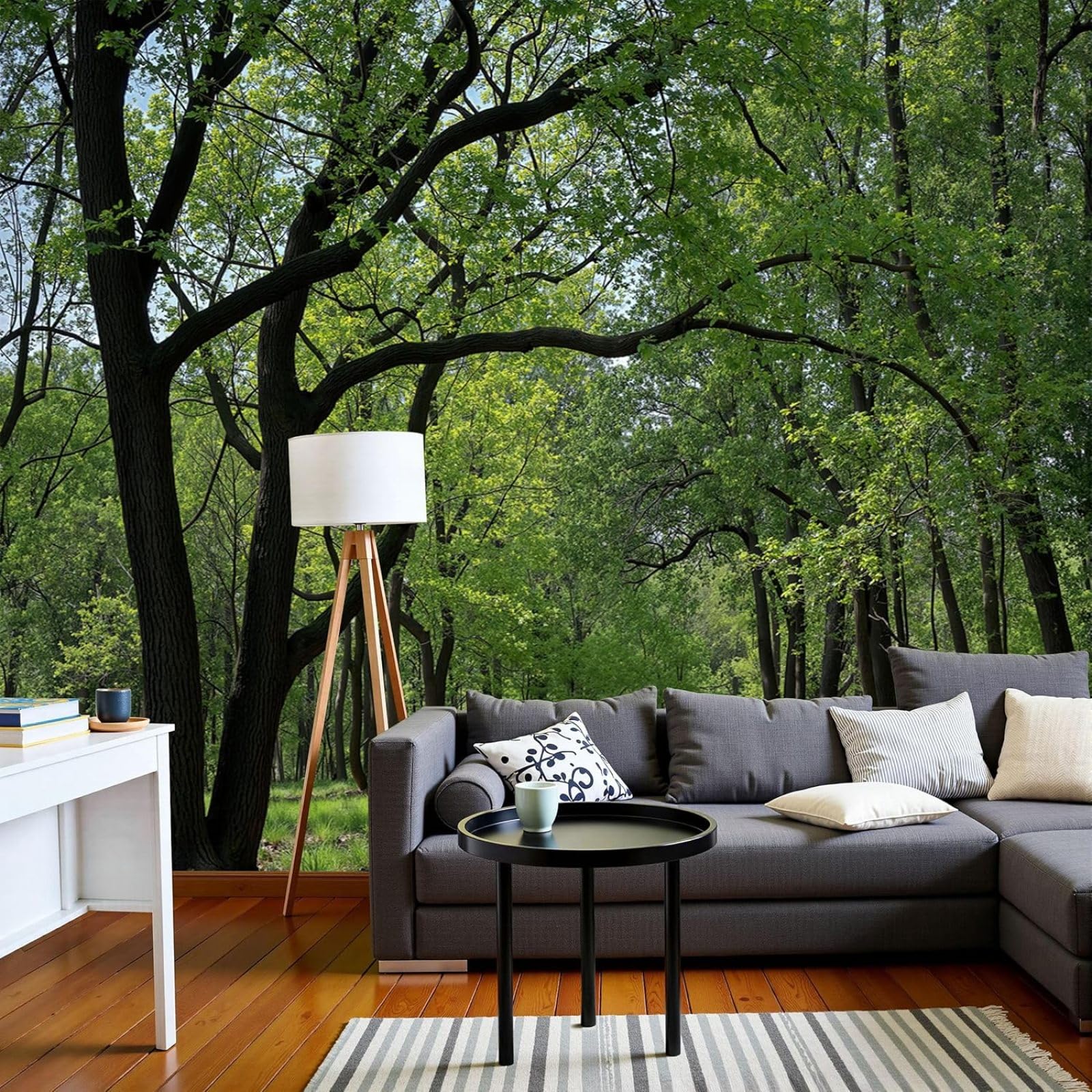 Papier peint photo 3D forêt dense XXL 430x300 cm intissé vert pour mur salon