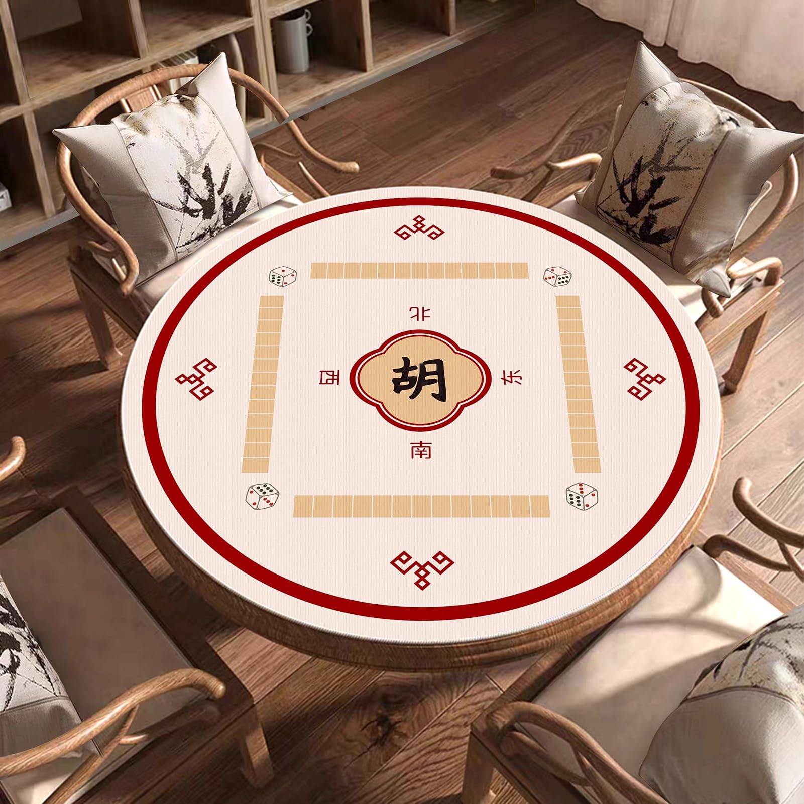 Mata Do Gry W Mahjonga Crystal Velvet Soft Z Gumowym Spodem Do Domu, Okrągły Obrus Do Gier Karcianych Mahjong Poker I Planszowych, Nadająca Się Do Prania W Pralce(Red,120cm/47.25in)