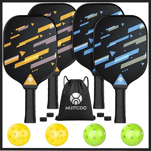 Pickleball Paddles Set of 4, USAPA Approved Pickleball Set with 4 Balls and 1 Carry Bag 4 Replacement Grips, Light Pickleball Rackets for Beginners