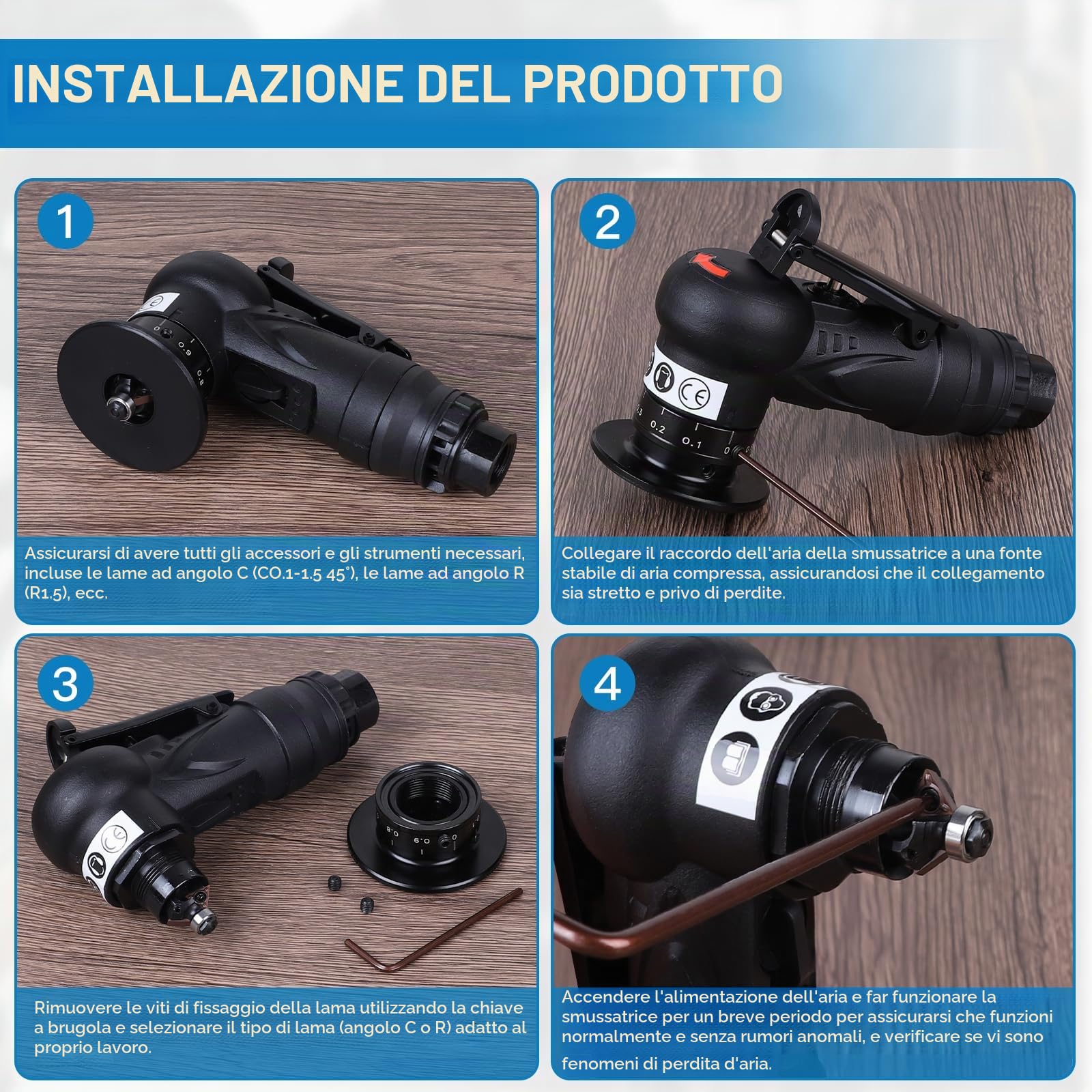 LALAGO Mini Smussatrice Pneumatica Portatile 2 in 1, Air Chamfering Tool con lame angolari 6C&6R, Mini Strumento ad Arco di 45 Gradi per Smussatura ad Aria Utensile per Taglio e Sbavatura dei Metalli