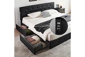 King Size Bed Frame with Storage Drawers and Faux Leather Upholstered Headboard