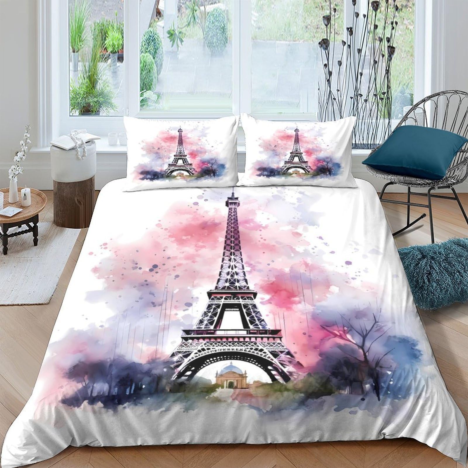 Housse de couette Tour Eiffel microfibre respirante durable 220x240cm