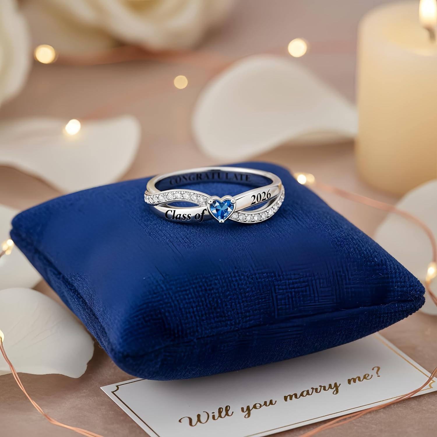 Class Rings for Women High School, 925 Sterling Silver Graduation Ring Personalized, College Ring Birthstone Senior Class of 2026 Rings Customized Graduation Jewelry Gift