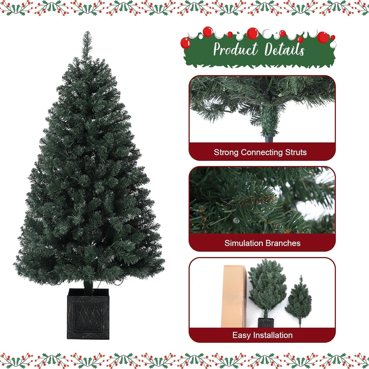 Litake 145 cm künstlicher Weihnachtsbaum mit 300 Lichtern, 8 Modus Warmweiß Vorbeleuchteter Metallgestell Weihnachtsbaum mit Vintage Blumentopf Weihnachten Deko für Familientreffen, Büro und Flure (1)