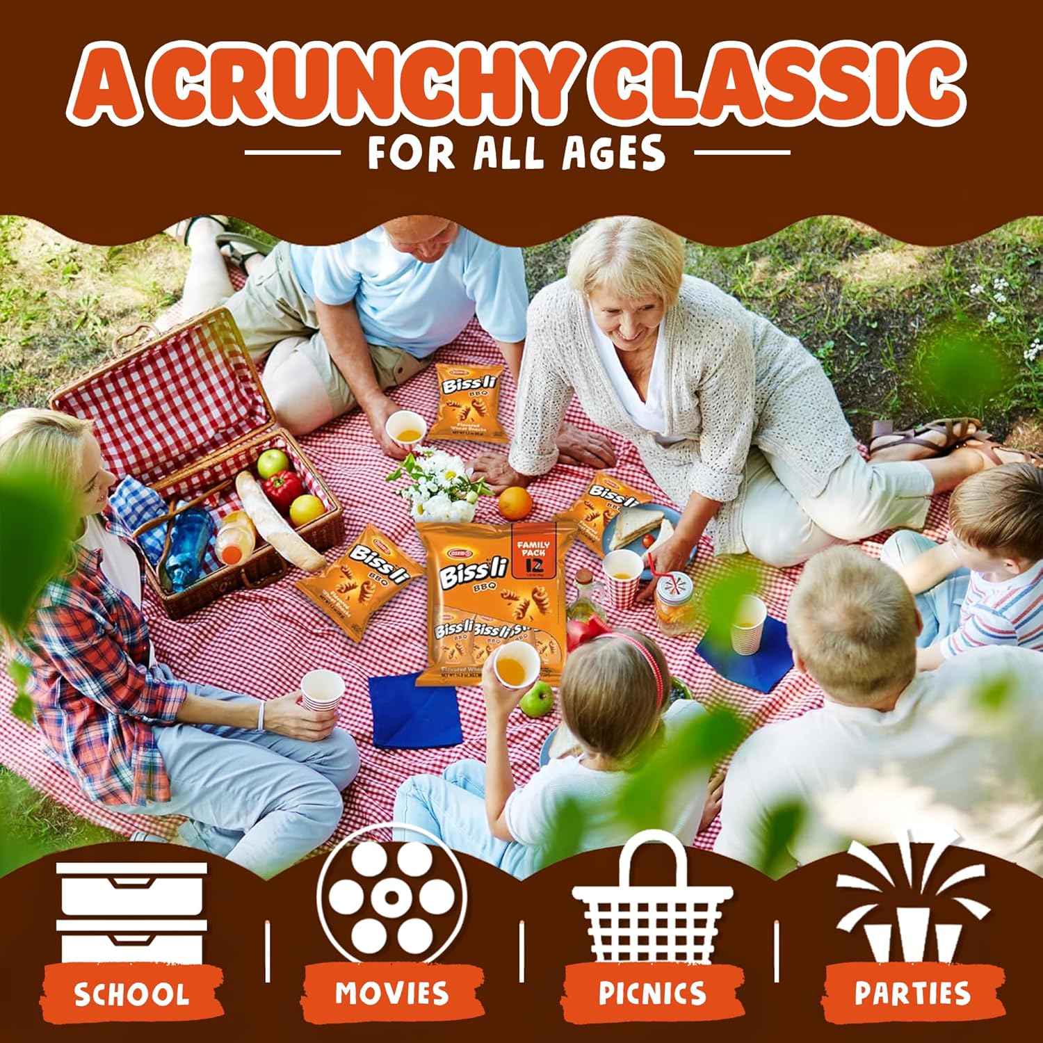 Osem Bissli Crunchy BBQ Wheat Snack - Kosher, No Artificial Colors or Preservatives, Conveniently Packaged for On the Go Snacking, Lunch, and Parties - 2.5oz Bags (Pack of 12)