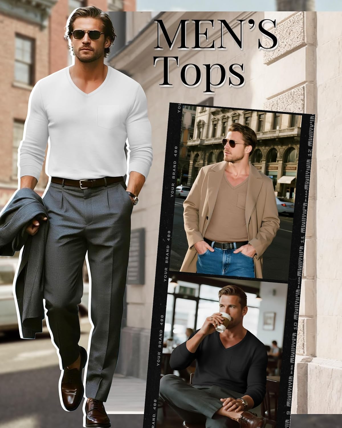 4 Pack Men's Big and Tall Shirts with Pocket, Long Sleeve V Neck Tops Loose Fit Casual Stretchy Tee Shirts - Image 2