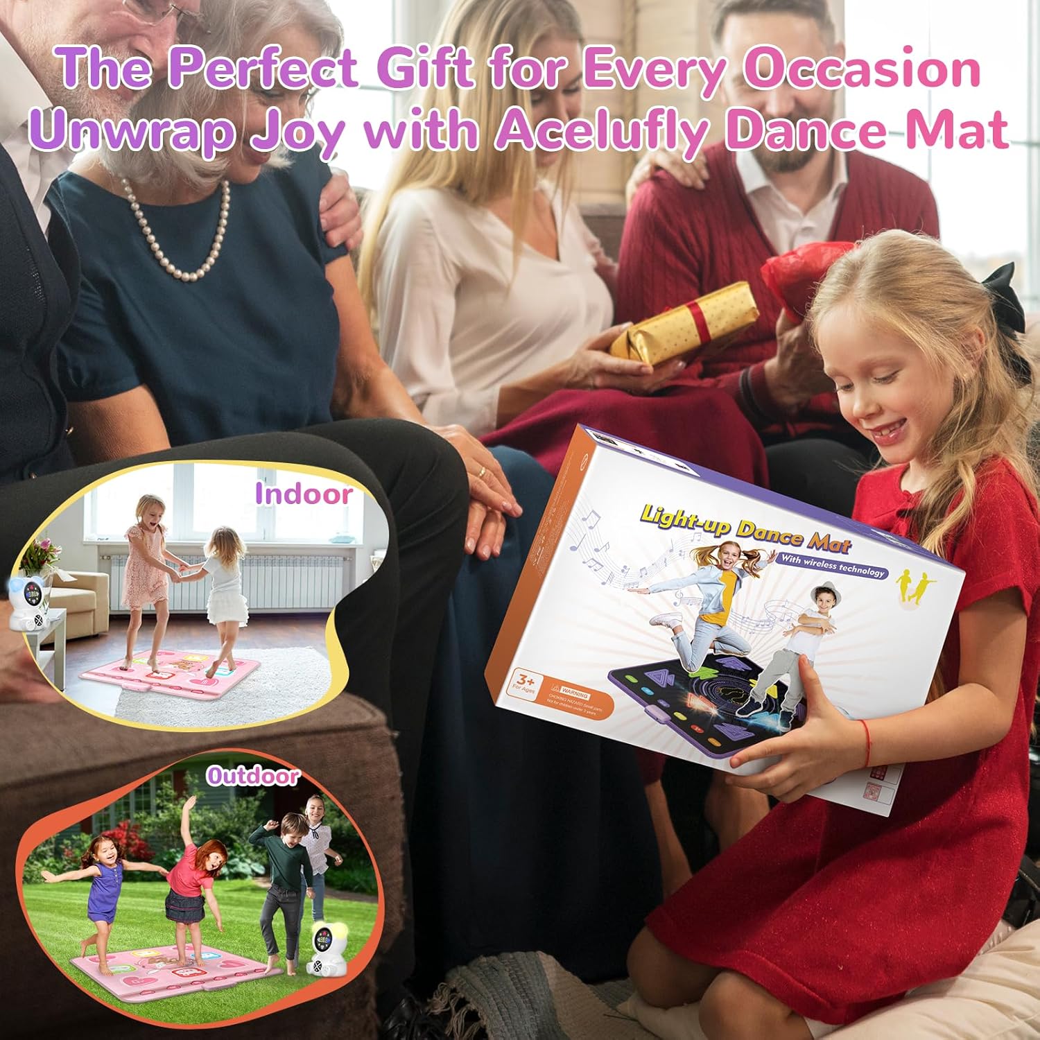 Rechargeable Dance Mat Toys for Girls, Light Up Dance Pad with Wireless Bluetooth, Xmas B-Day Gifts for 3 4 5 6 7 8 9 10 11 12 Years Old Kids (Pink) - Image 6