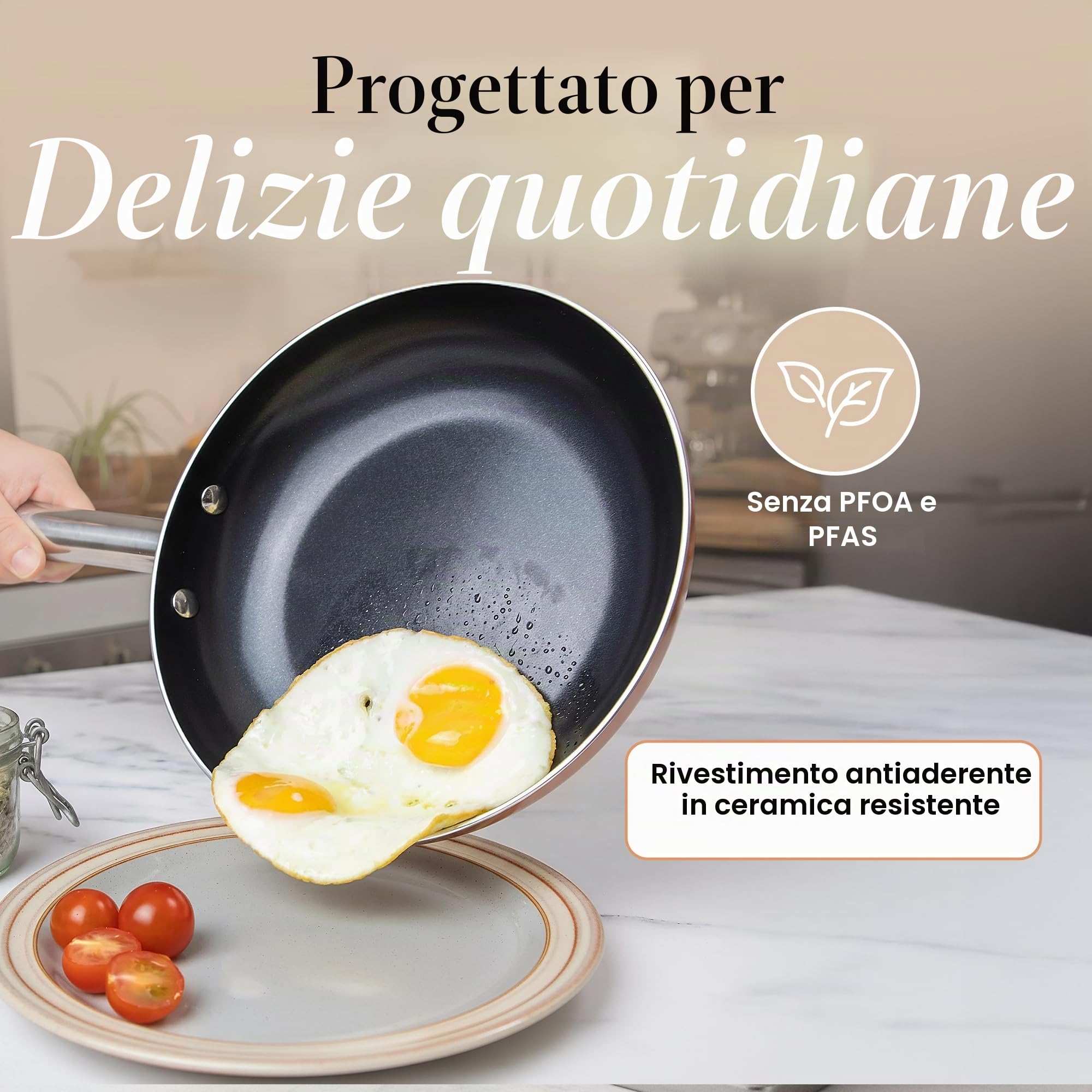 Set pentole e padelle antiaderenti - Set 8 pezzi induzione, pentole rame coperchio - Nuovva