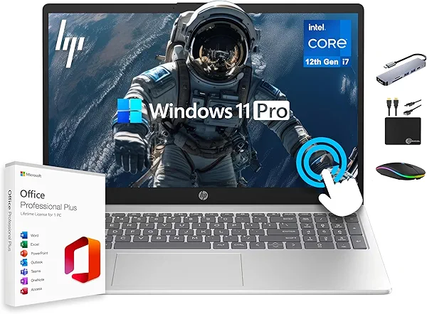 HP 15.6 FHD IPS Touchscreen Pavilion Laptop, Computer, 10-Core Intel i7 Processor, 16GB RAM, 1TB Storage (500GB SSD + 500GB Ext), Wi-Fi 6E, Windows 11 Pro+Lifetime Microsoft Office, MarxsolAccessory