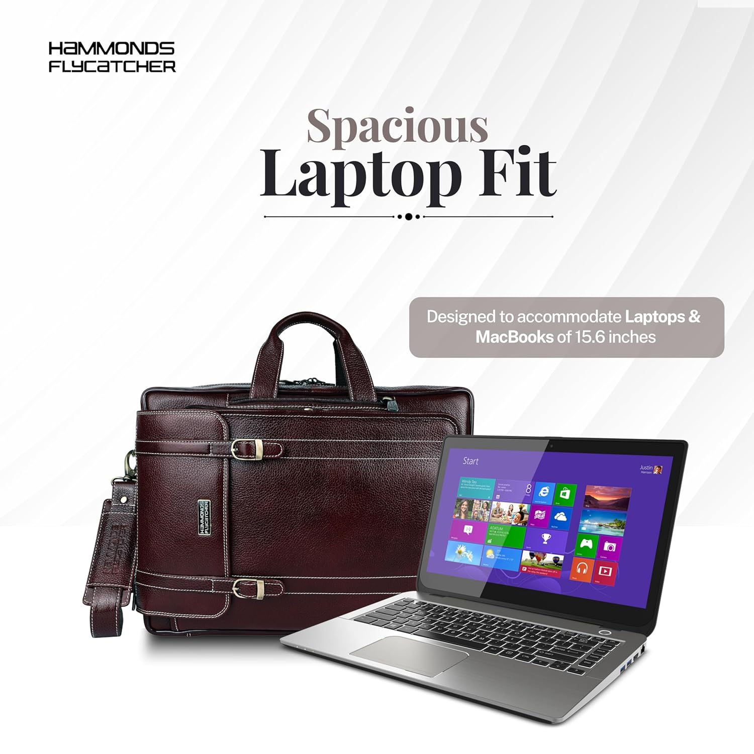HAMMONDS FLYCATCHER Genuine Leather Office Bag for Men, 2in1 Brown Laptop Bag for Men, Fits 15.6" Laptop, Adjustable Strap, Multi Compartments Ideal for Office, Travel, Daily Use, 1 Year Warranty 37