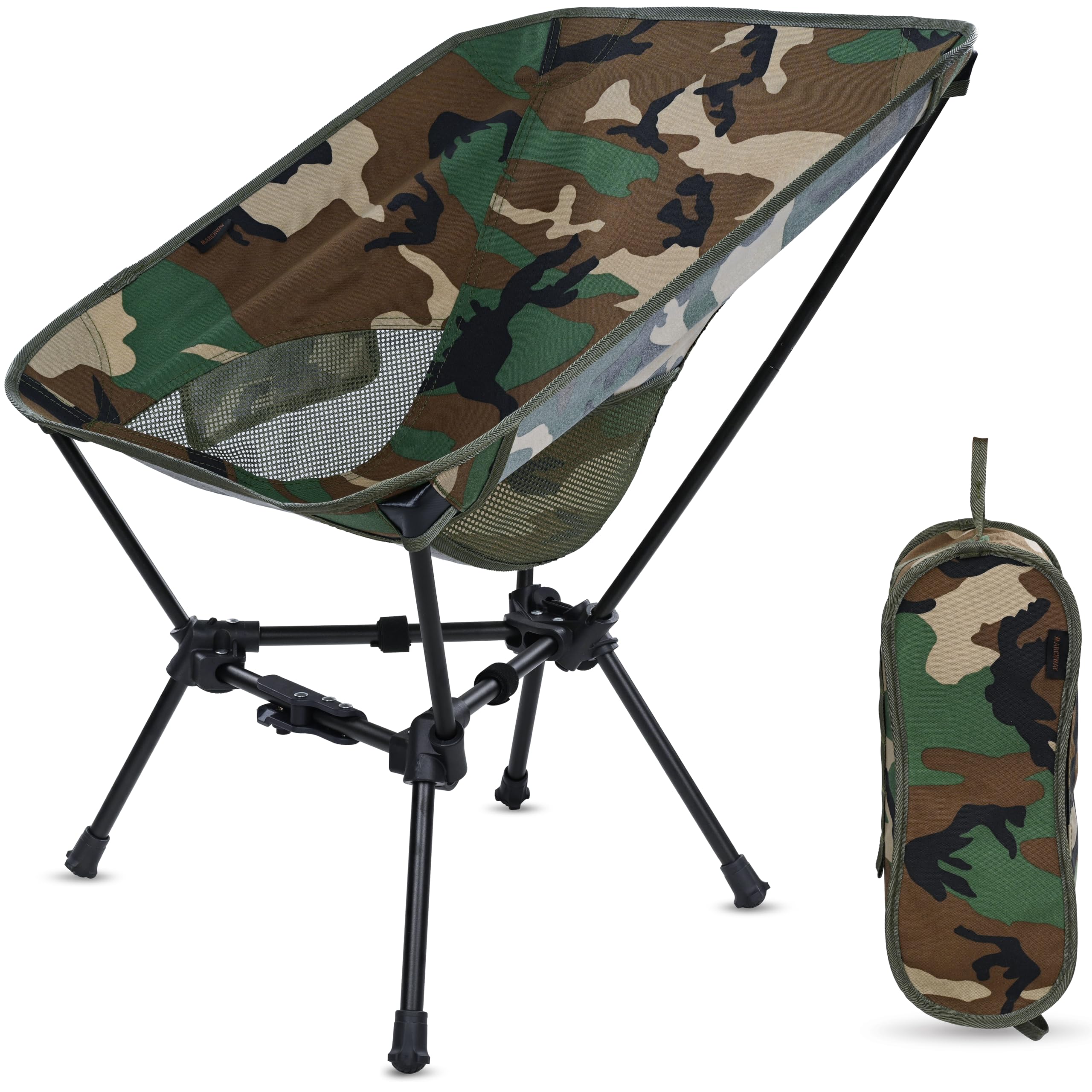 MARCHWAY Lightweight Folding Camping Chair with Spring Lock, Stable Compact Portable for Outdoor Camp, Travel, Beach, Picnic, Festival, Hiking, Backpacking (Lowback Camo)