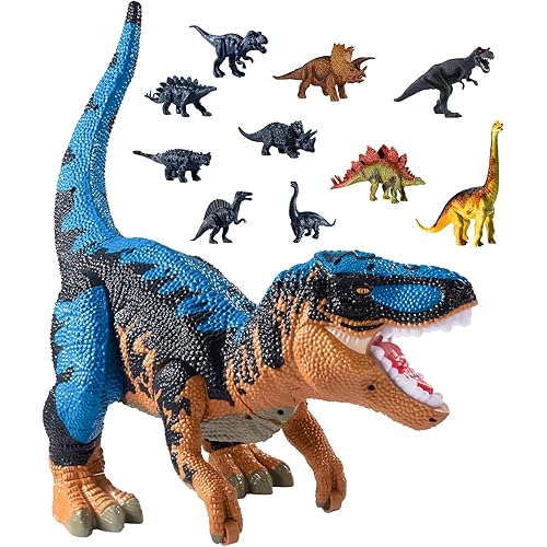 TEMI Large Dinosaur Toys for Kids Boys Toddlers 3 4 5 6 7 Years, Tyrannosaurus Dinosaur with Mist Spray, Light and Sound, Big Dinosaur Stored 4 Dinosaurs and 6 Small Dinosaurs Toys, Birthday Gifts