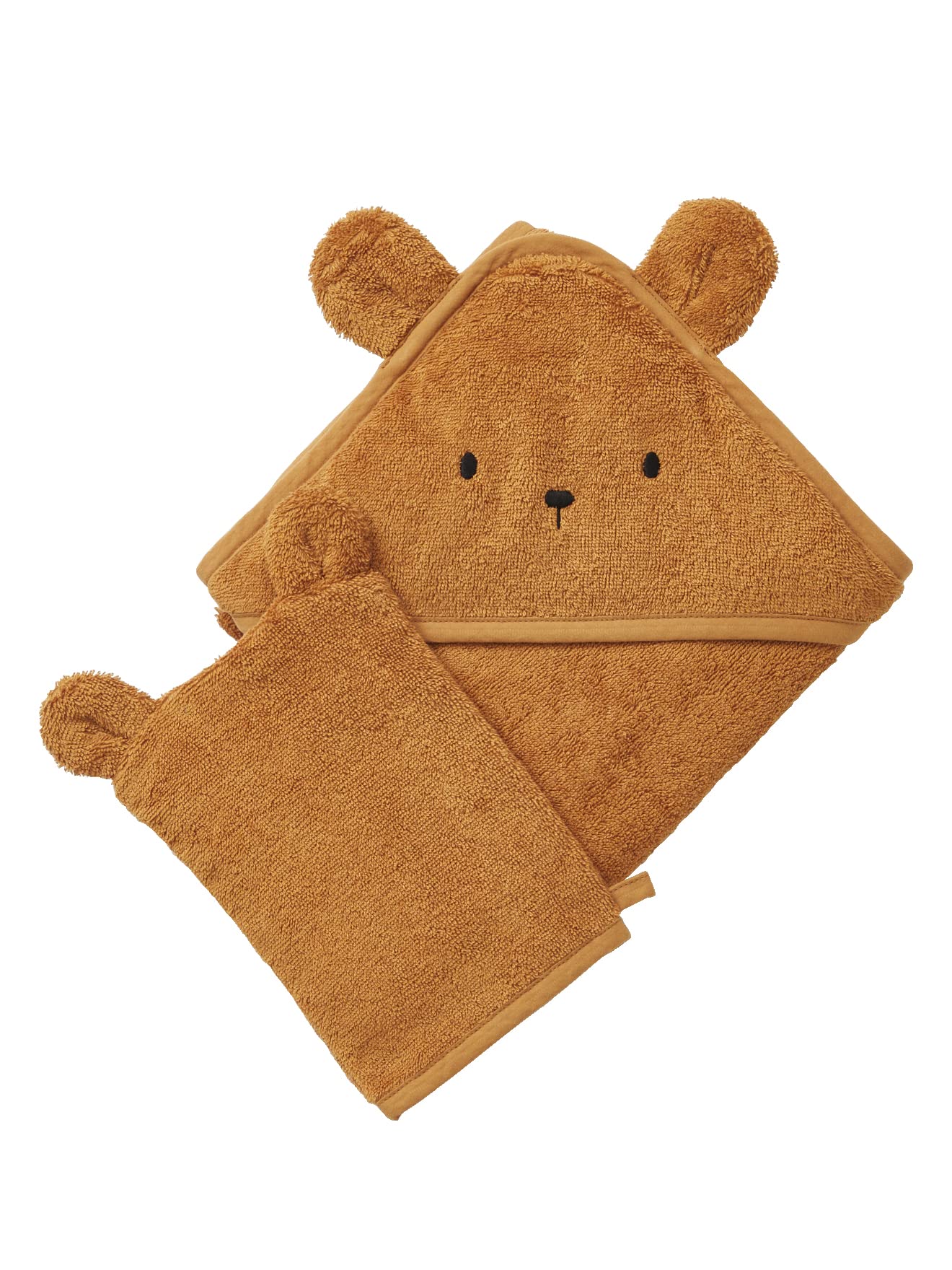 VERTBAUDET Cape de bain + gant coton bio caramel 70X70
